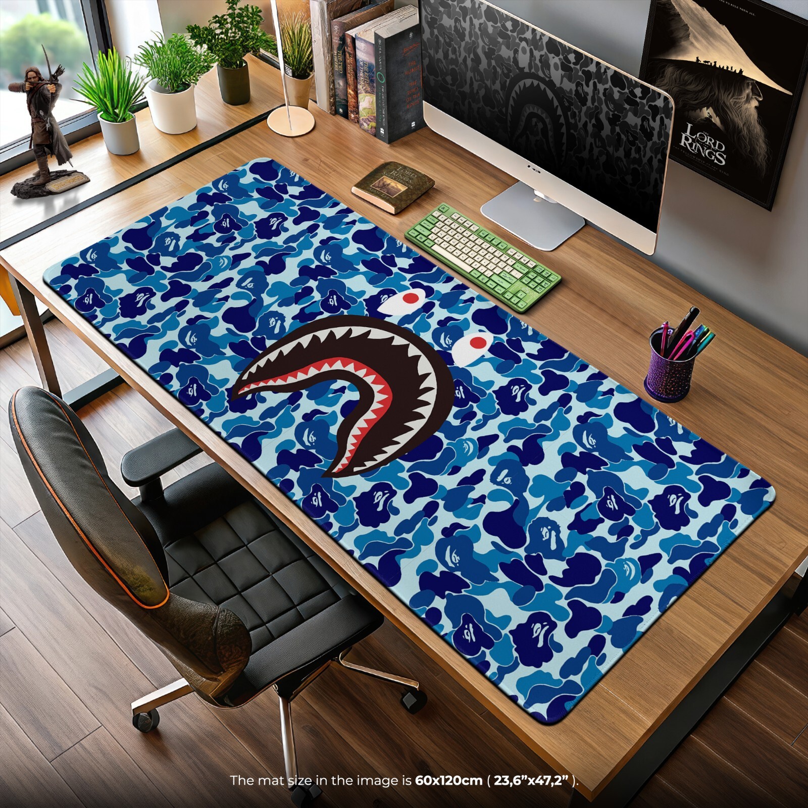 Blue Shark Camo Desk Mat - BAPE Inspired Streetwear Mouse Pad for Hype Setups