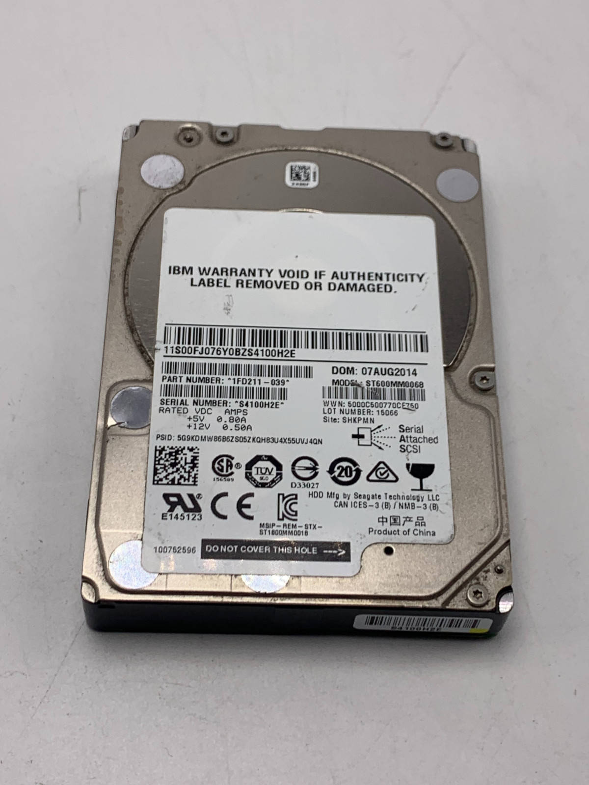 *Torn Label* Seagate ST600MM0068 600GB 10K 12GBPS SAS 2.5" Hard Drive