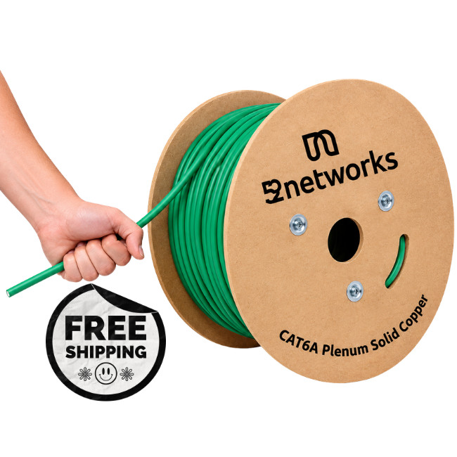 52networks Cat6A Plenum Solid Copper 1000ft 23AWG 750MHz 10Gbps UTP Cable Green