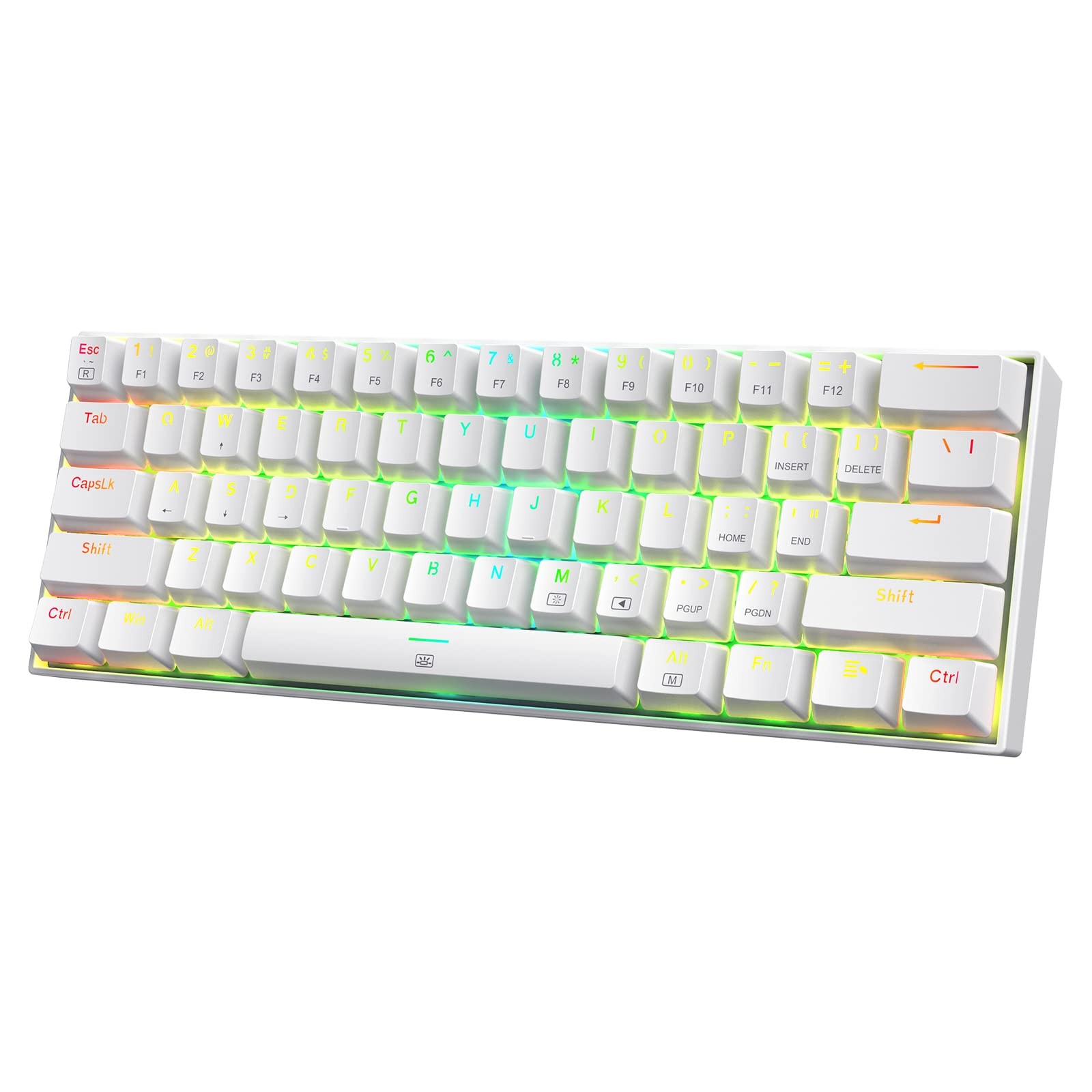 Redragon K630 Dragonborn 60% Wired RGB Gaming Keyboard, 61 Red Switch, White