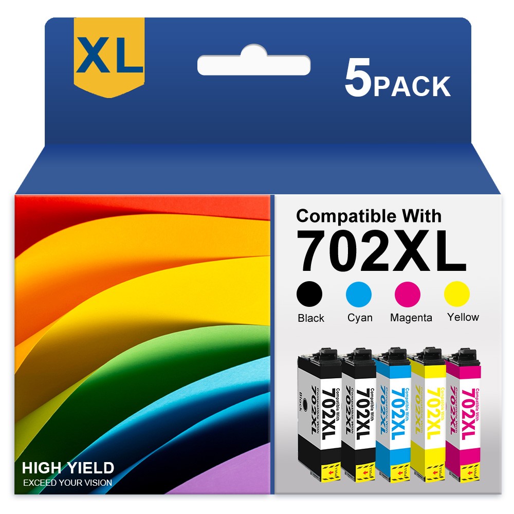 5pk 702XL T702XL Ink Cartridges for Epson 702 Workforce WF-3720 WF-3730 WF-3733