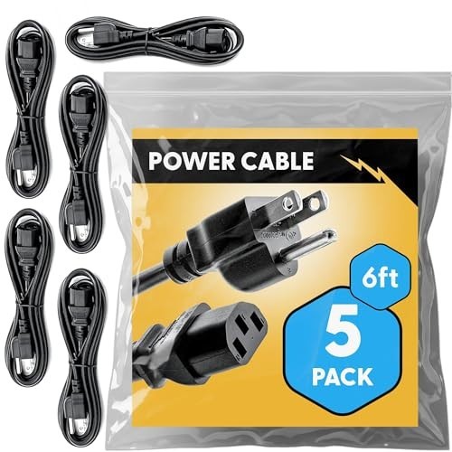Power Cord 5 Pack, 6ft, IEC C13 to NEMA 5-15P, 18AWG Black