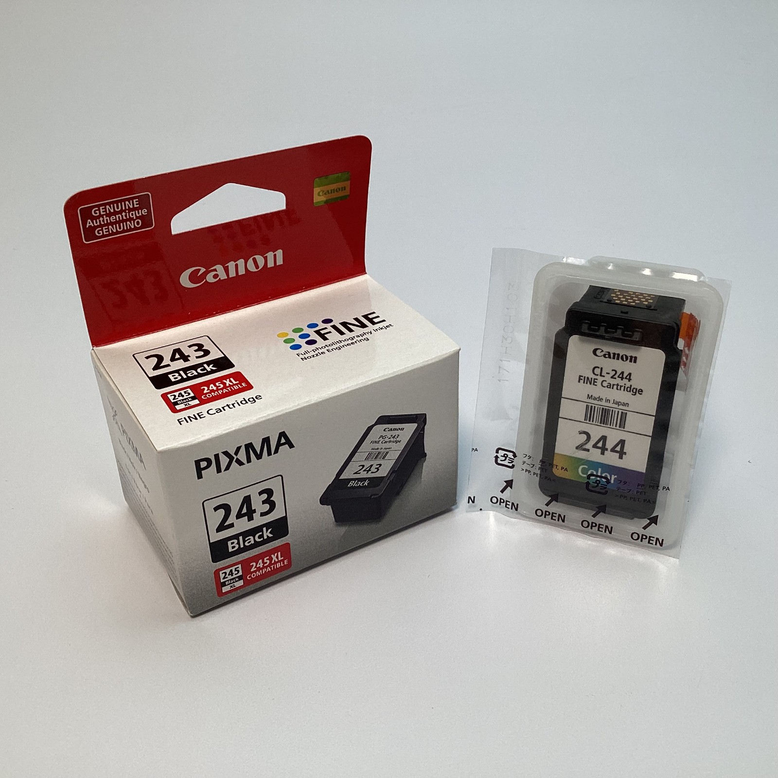 Lot of 2 Canon PG-243 Black & CL-244 Color FINE Ink Cartridges Genuine Canon New