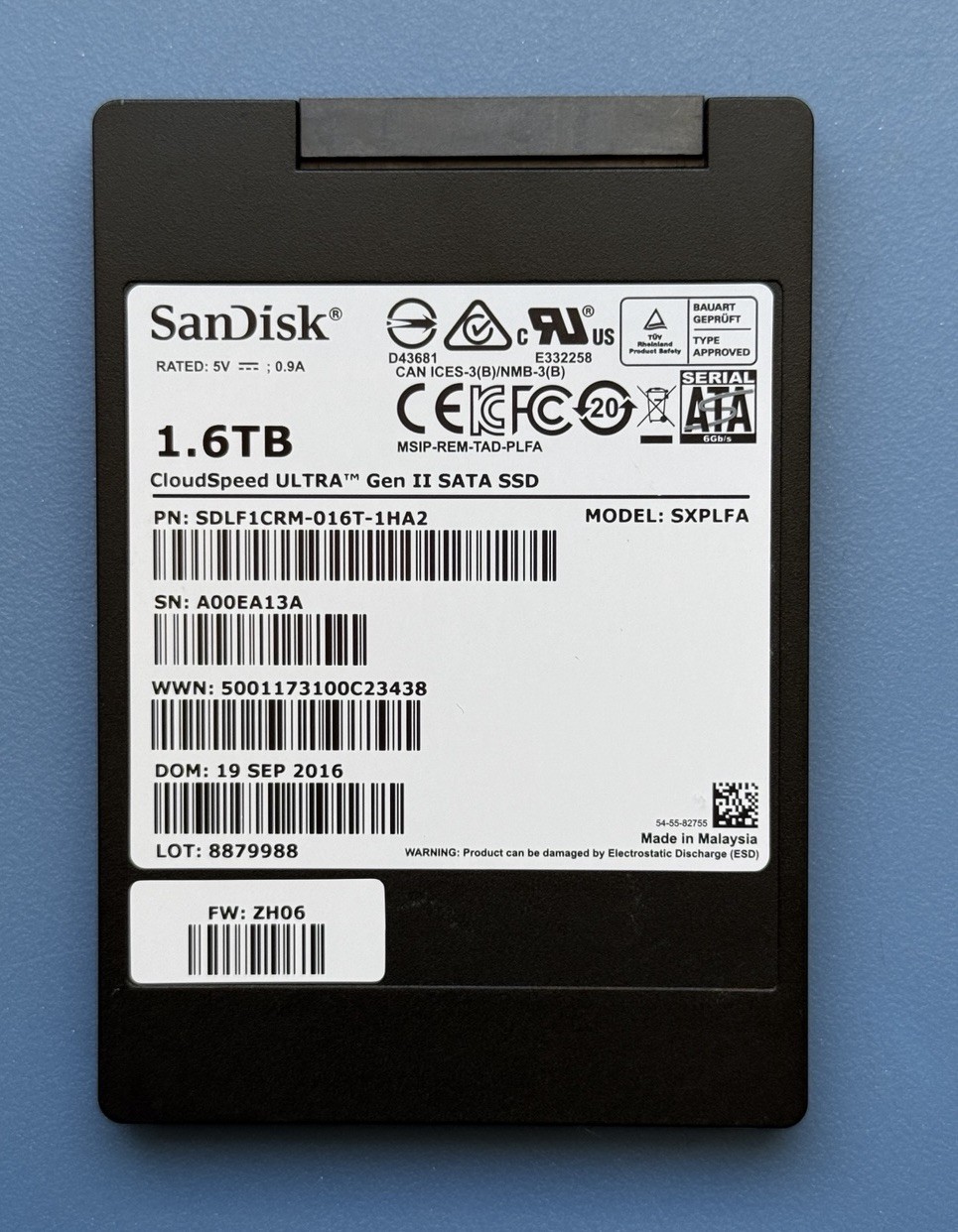 1.6TB SanDisk CloudSpeed Ultra Gen II SATA SSD SXPLFA SDLF1CRM-016T-1HA2