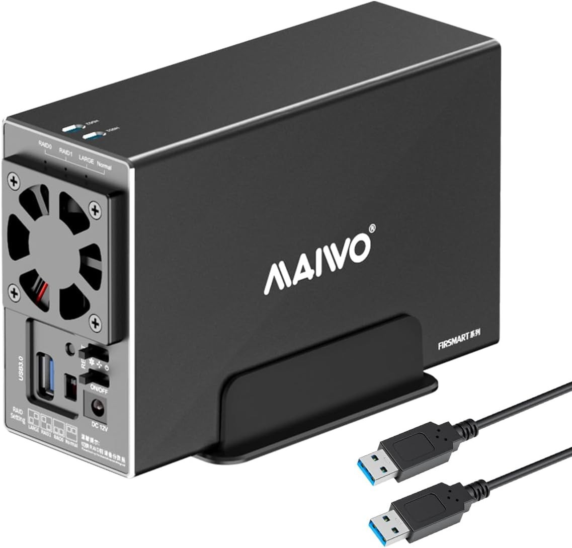 MAIWO Dual Bay Hard Drive RAID Enclosure for 3.5 inch SATA HDD, Black