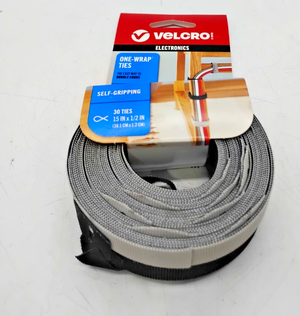 VELCRO Brand Extra Long Reusable Cable Ties 15 Inch Black Gray 30 Pack 94257