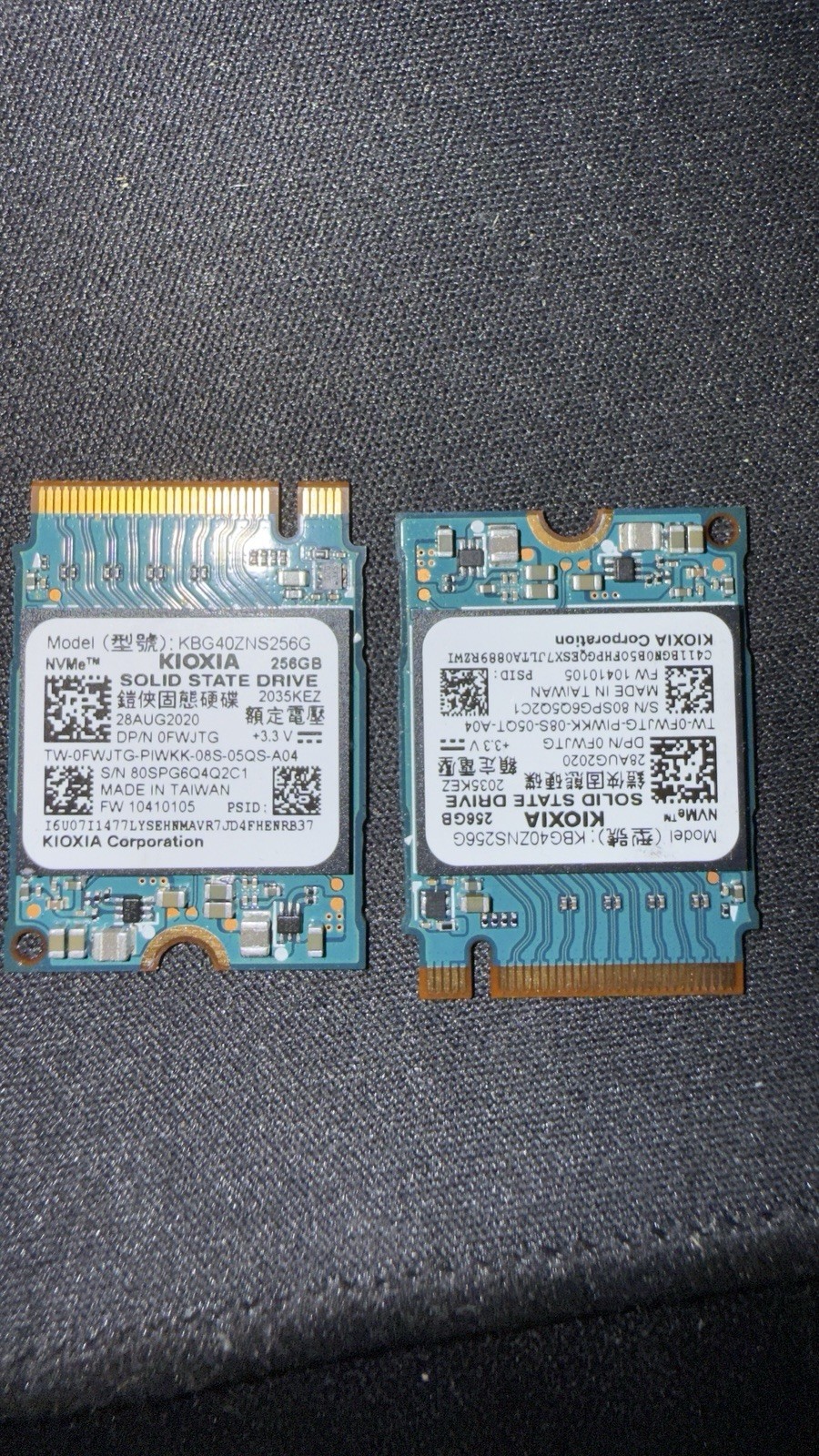 (2) 256 GB Kioxia SSD KBG40ZNS256G M.2 NVMe