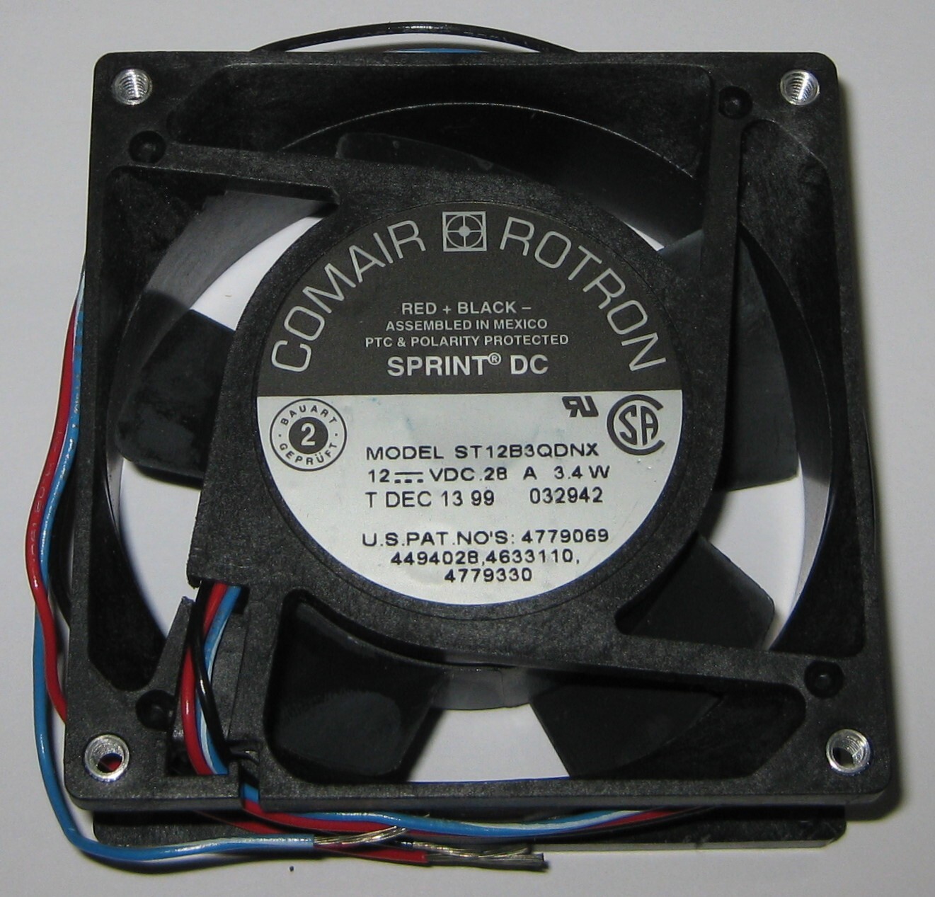 Comair Rotron ST12B3QDBX 80 mm Electric Fan - 24 V DC - 34 CFM - 12" Bare Leads