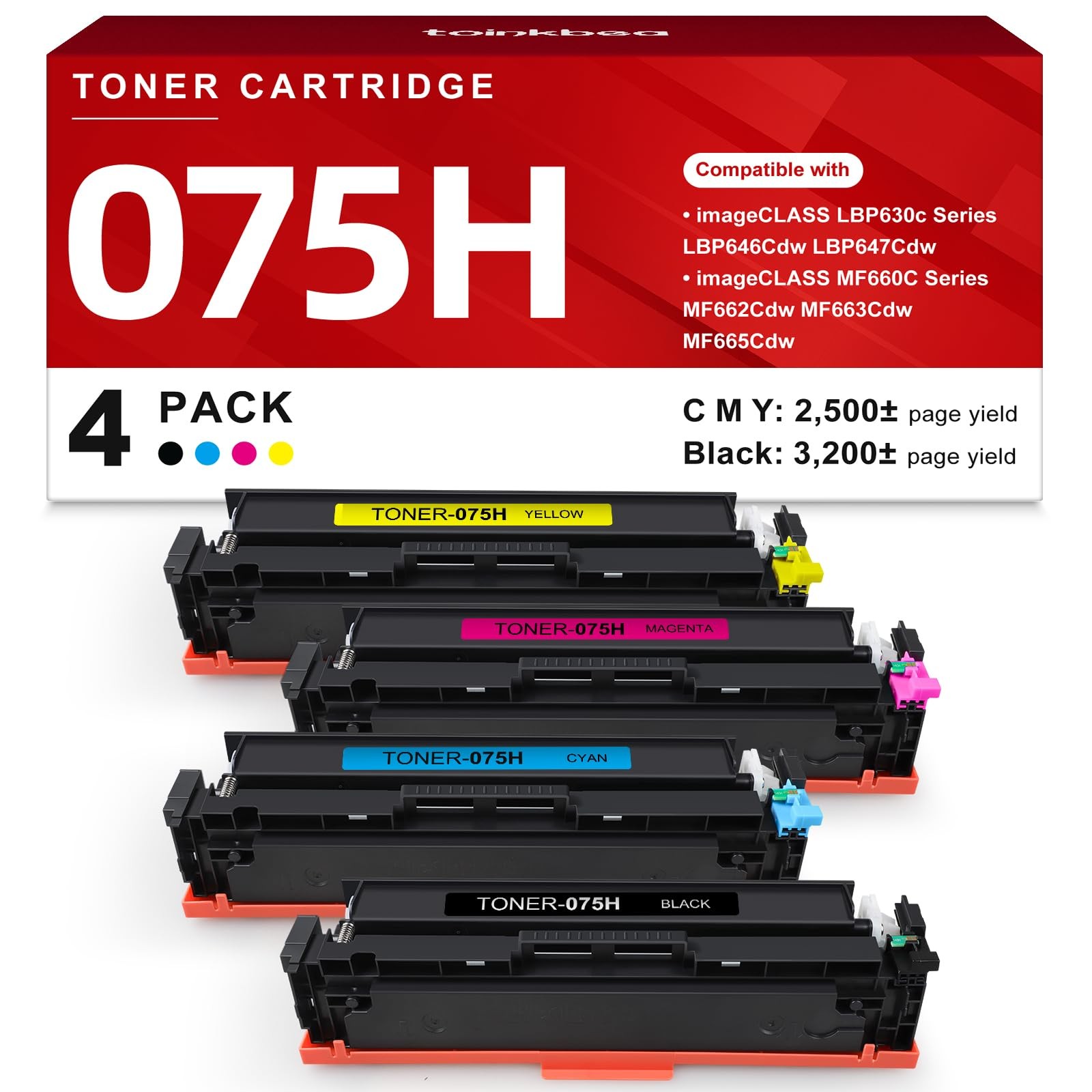 ** NEW Canon Toner | 075H / 075 Compatible | Black / Color | High Yield | 4-Pack