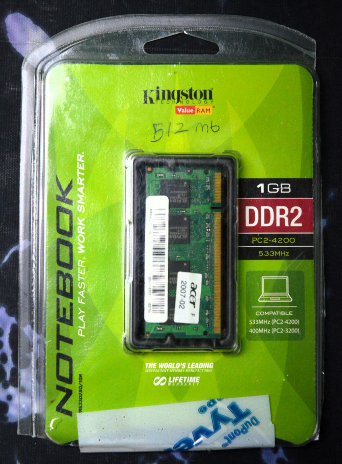 Kingston Technologies Notebook | 1 GB DDR2 | PC2-4200 | 533 MHz