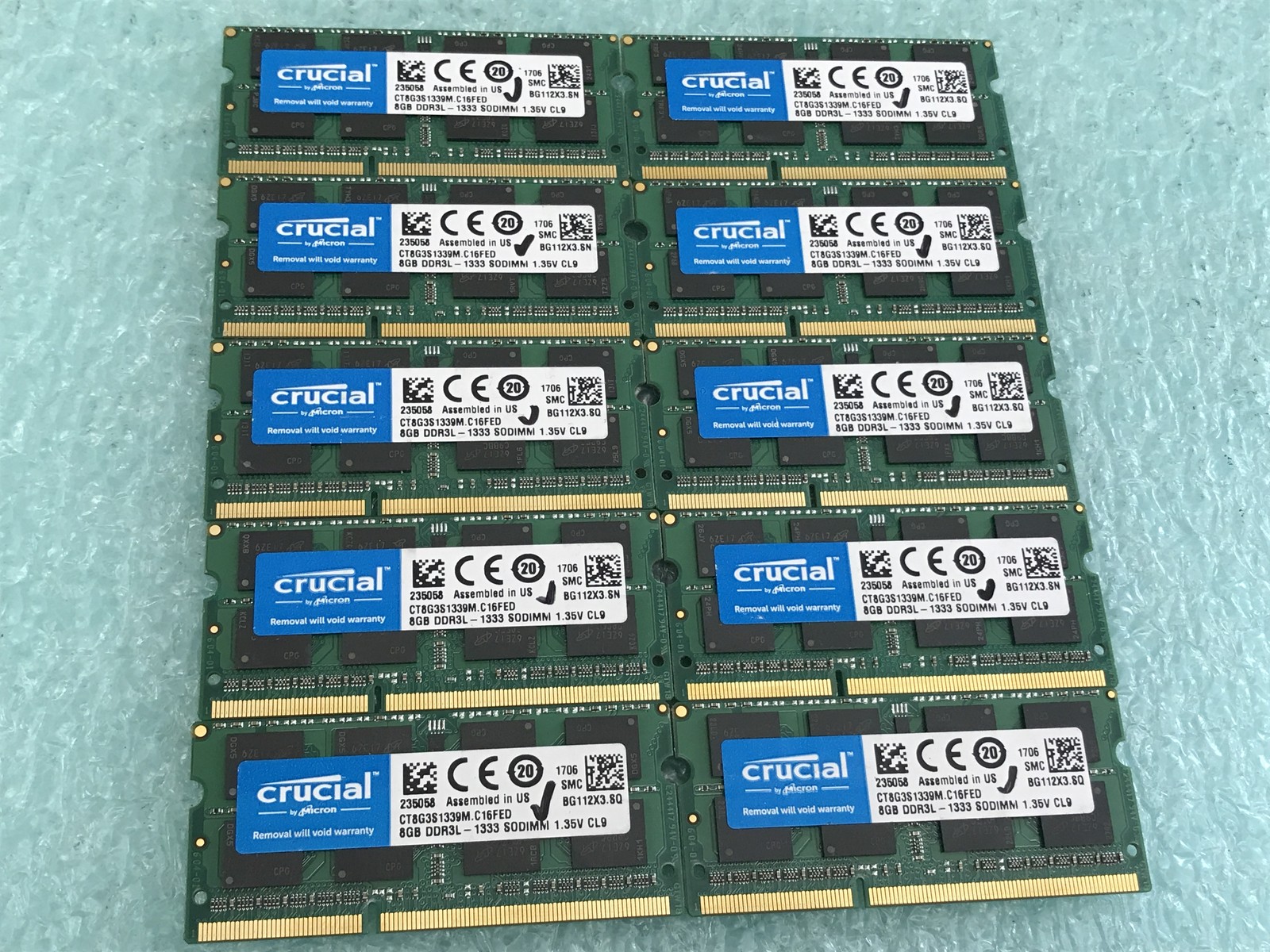 80GB(10 x 8GB) Crucial CT8G3S1339M.C16FED DDR3L-1333 DDR3L SODIMM RAM - R1126A