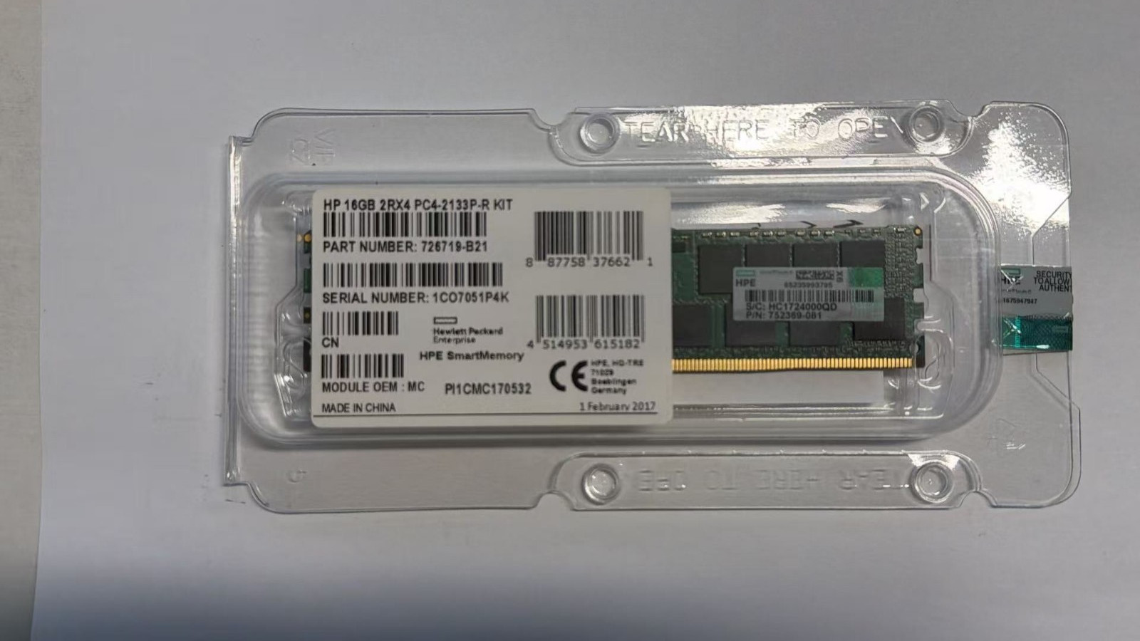 726719-B21 HP 16GB PC4-17000 DDR4-2133MHz ECC 2Rx4 Memory 752369-081 774172-001
