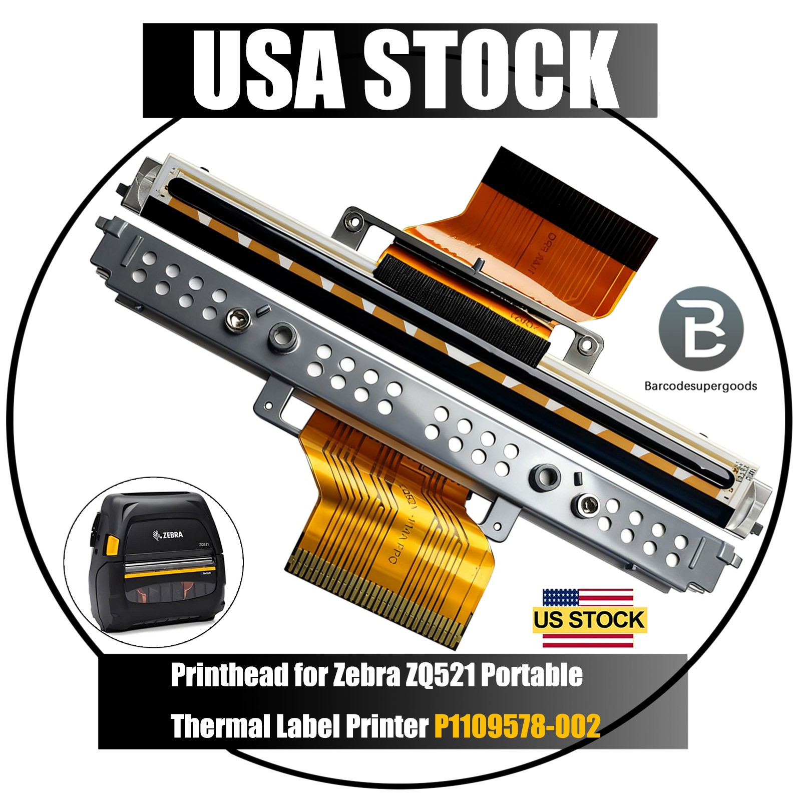 Printhead With Flex Cable for Zebra ZQ521 Thermal Label Printer PN: P1109578-002
