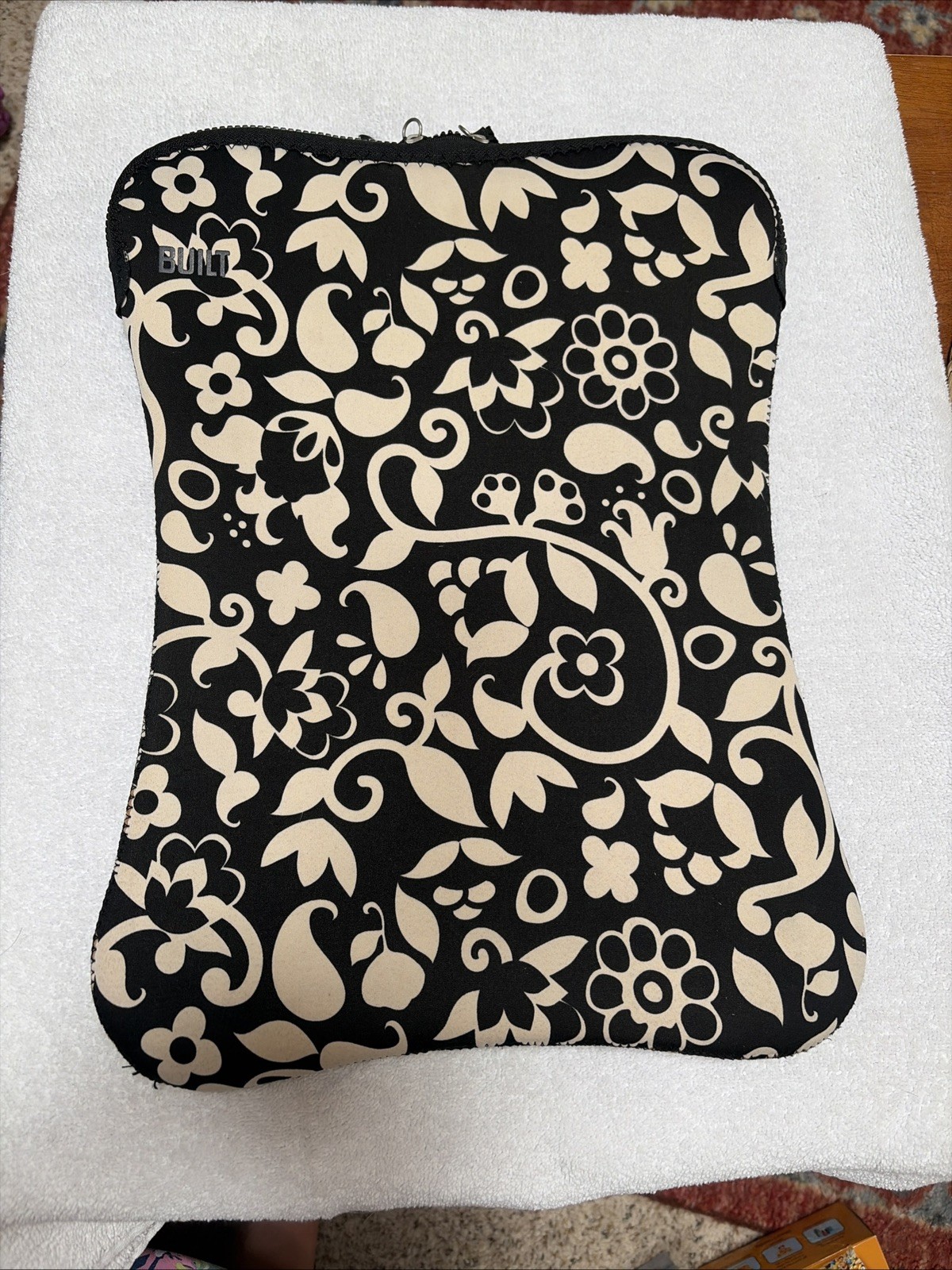 Built NY French Bull Neoprene Laptop Sleeve 15-17” Black White Floral Design