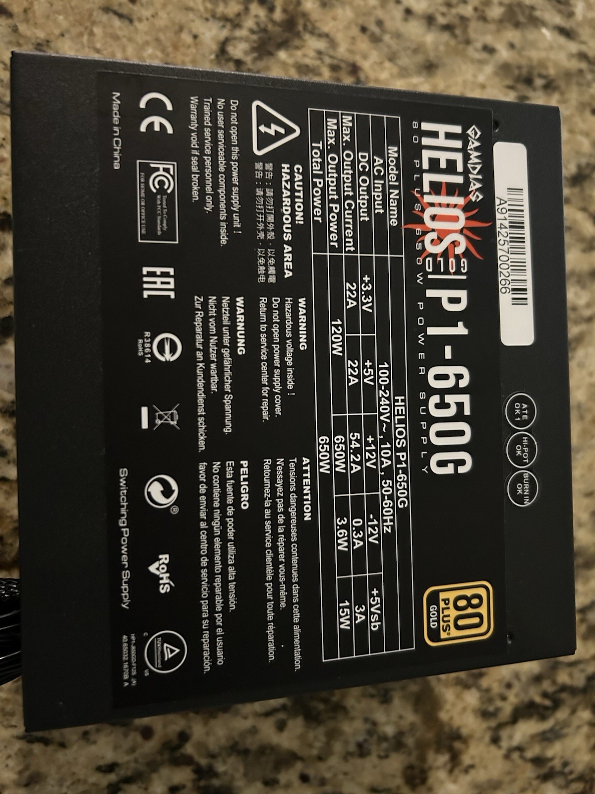 GAMDIAS Helios P1-650G 80 Plus Gold 650W Non Modular Power Supply