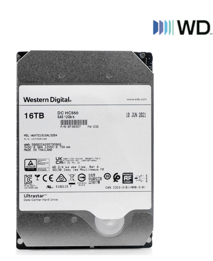 Western Digital  Ultrastar DC HC550 16TB SATA 3.5" 7200RPM CMR Helium HDD WUH721