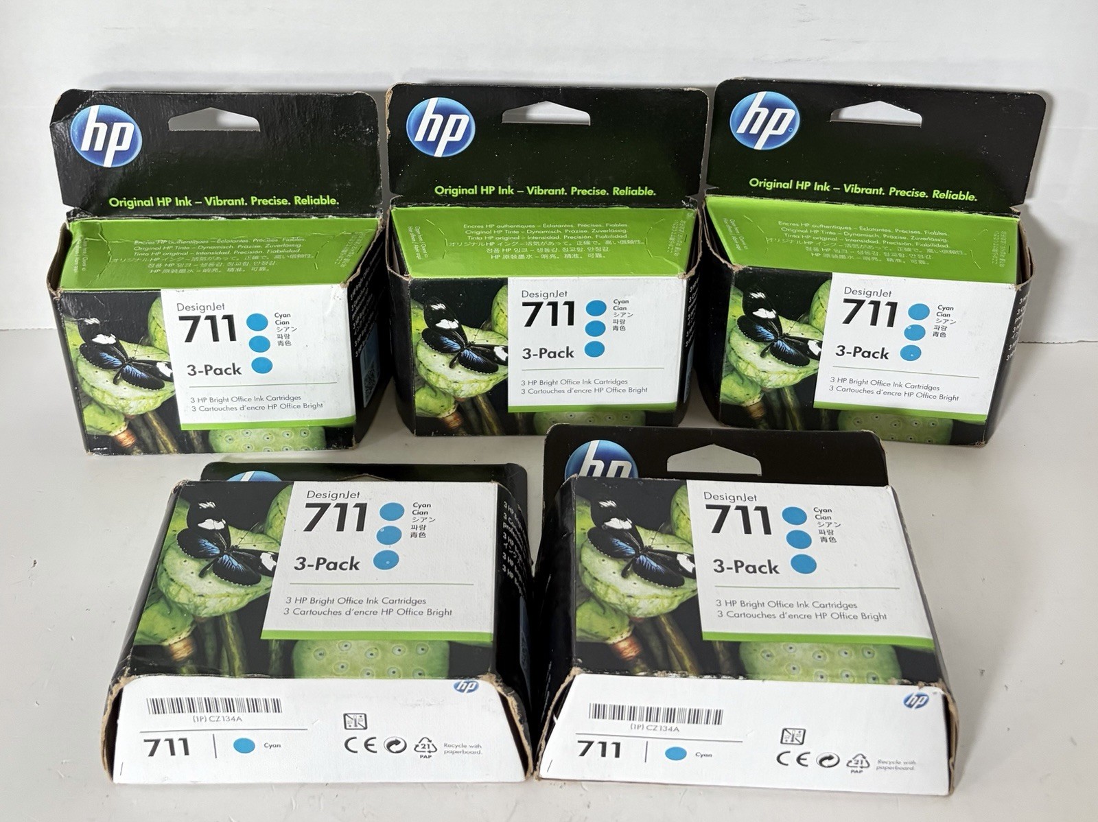 LOT OF 5 Genuine HP 711 Cyan 29ml Original Ink Cartridges CZ134A 3-Pack OEM 2021