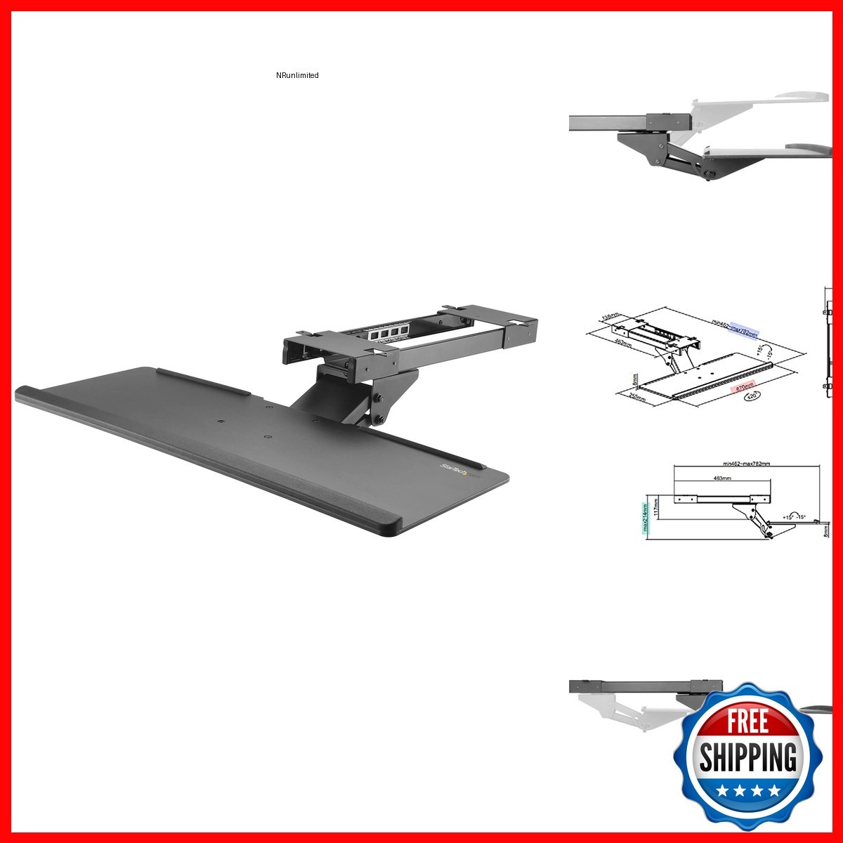 StarTech Under Desk-Mount Keyboard Tray 26.4" Wide Adjustable KBTRAYADJ