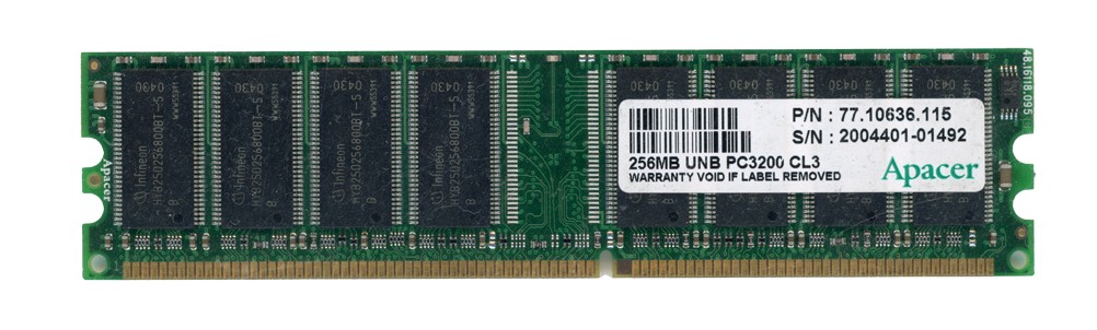 MEMORY APACER 256MB DDR PC3200 400MHz 77.10636.115 Non-ECC