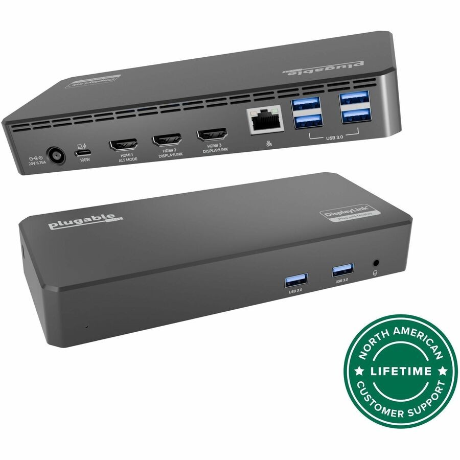 Plugable USB C Triple Display Docking Station | 100W PD, 3x HDMI (1x 4K 30Hz, 2x