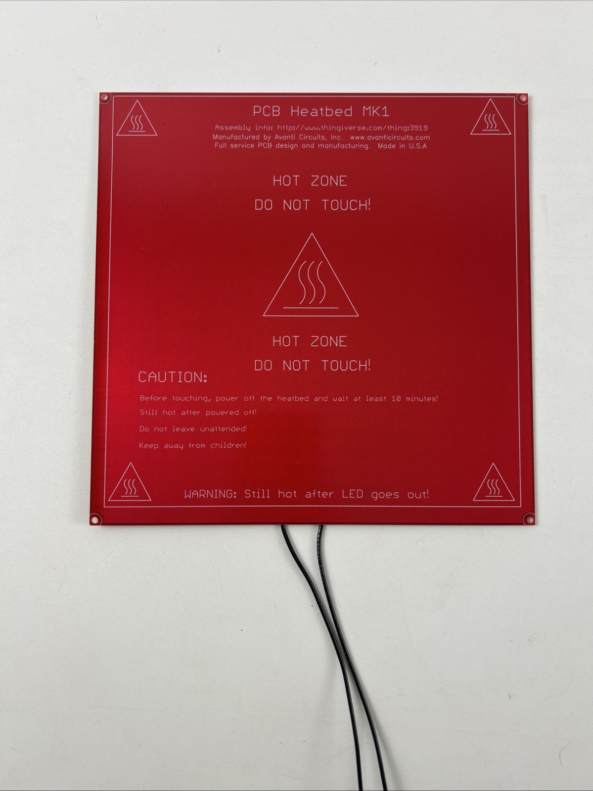 RepRap PCB MK1 Heatbed 8.4”X 8.4” - 12 Volt for 3D Printer Made in USA