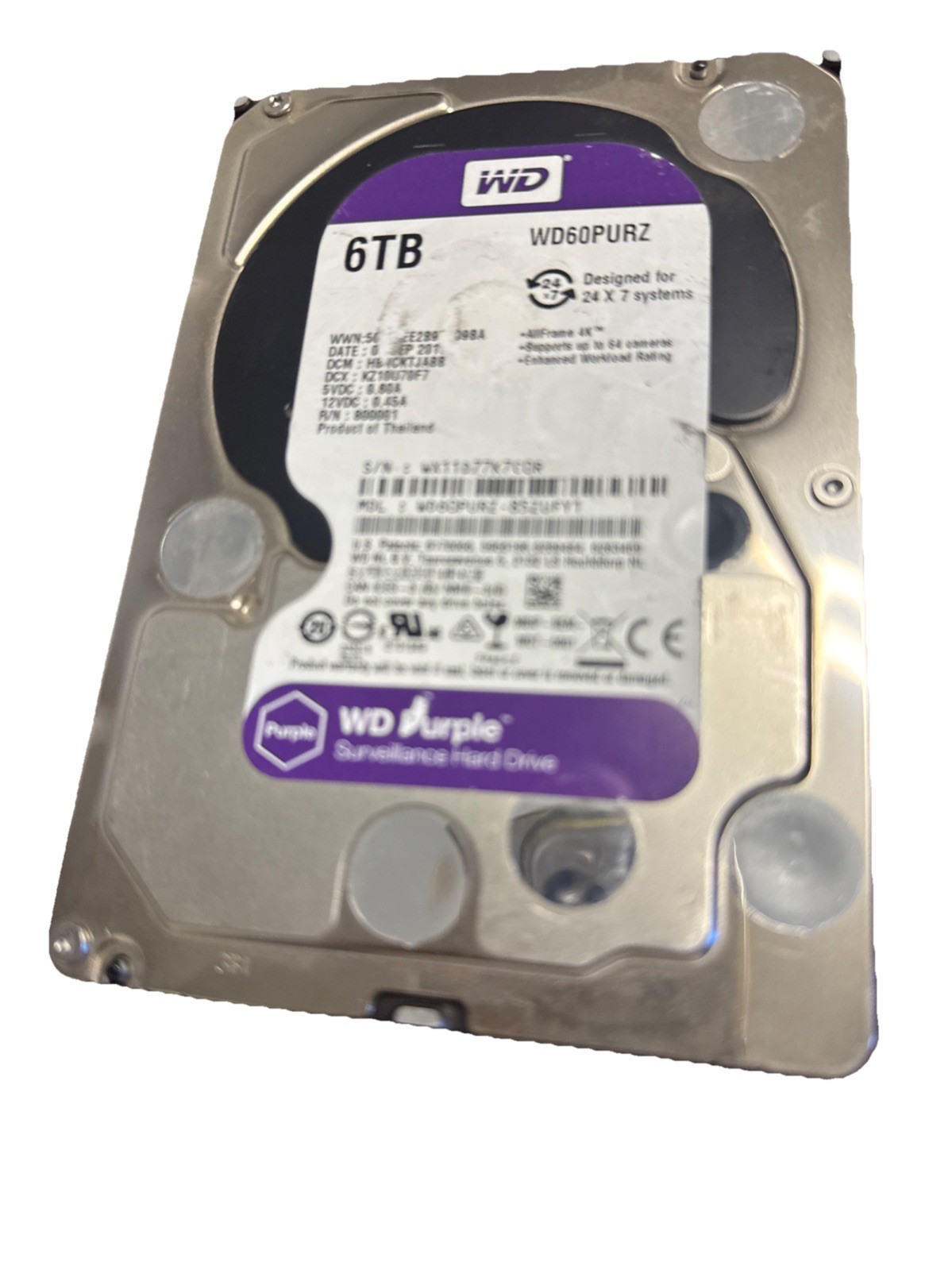 FAILED BAD Western Digital Purple 6 TB,Internal,5400 RPM,3.5 in (WD60PURZ)HDD
