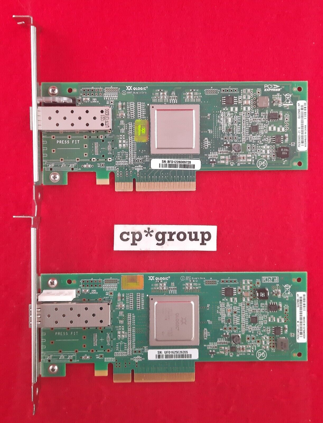 LOT OF 2 HP QLogic QLE2560 1-Port SFP 8Gb/s Fiber Channel PCI-Ex8 HBA 489190-001