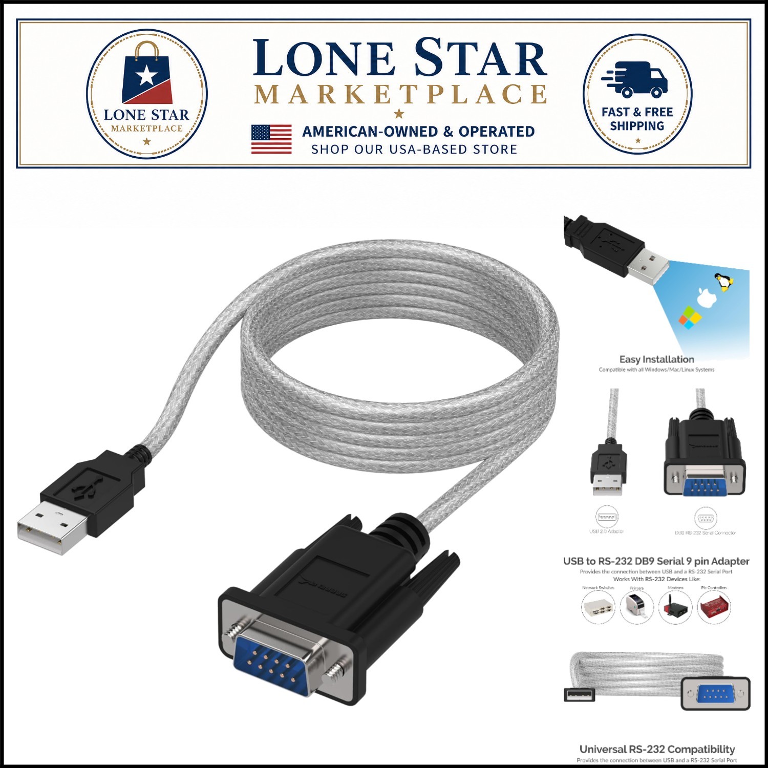 Reliable 6FT USB to RS-232 Adapter for Fast Data Transfer and Compatibility