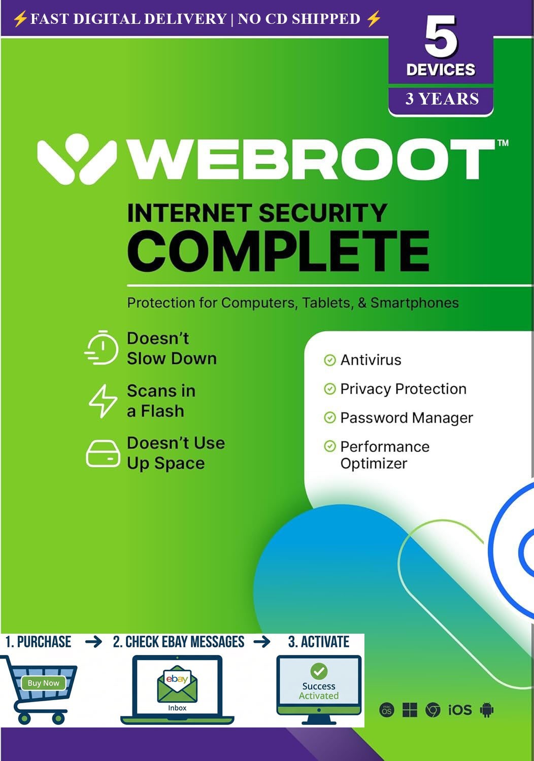 Webroot Internet Security Complete 2026 | Digital Key | 3 Yrs | 5 PC/MAC/MOBILE