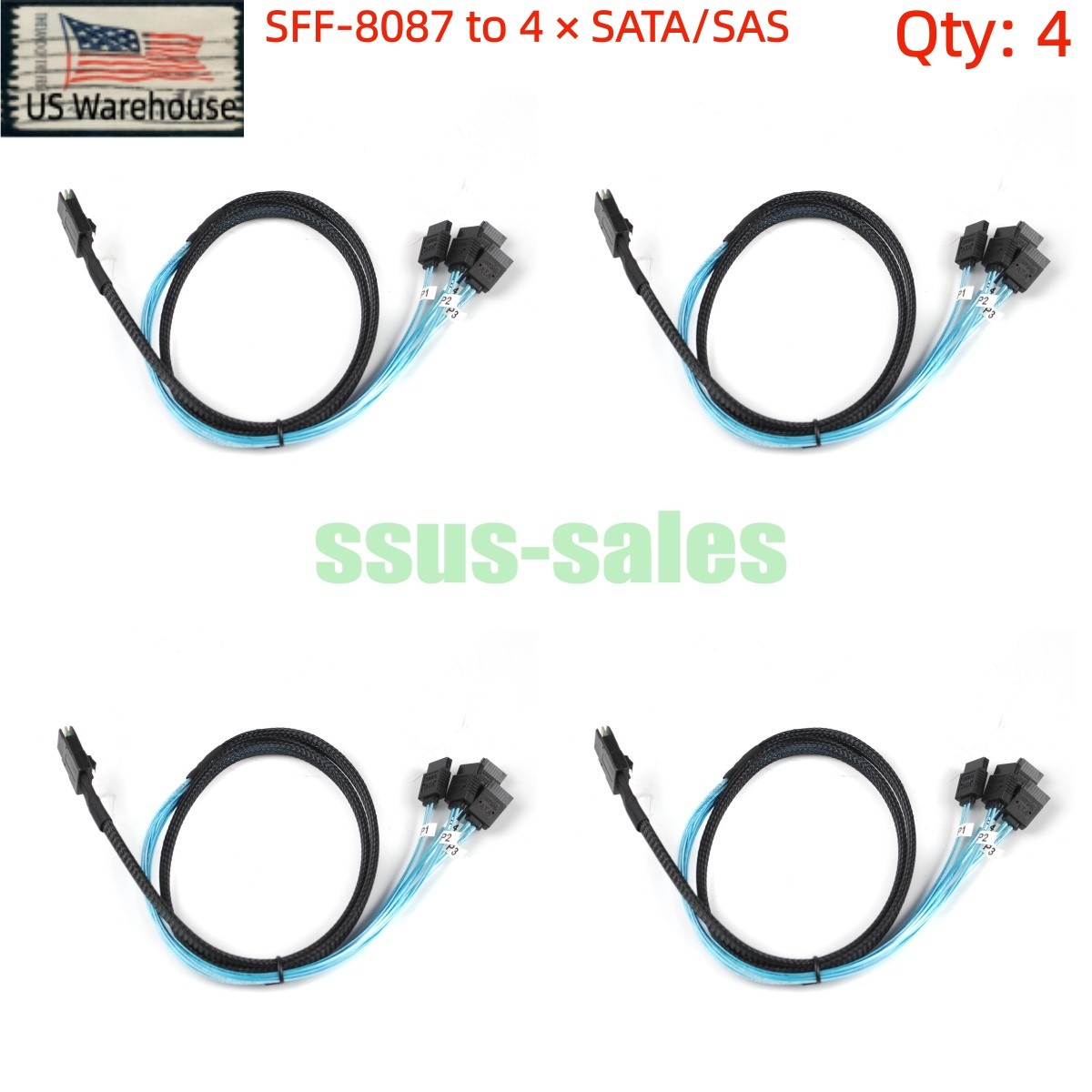 4PCS 1M SFF-8087 36-Pin to 4 SATA/SAS 7-Pin Breakout Cable Server Hard Drive