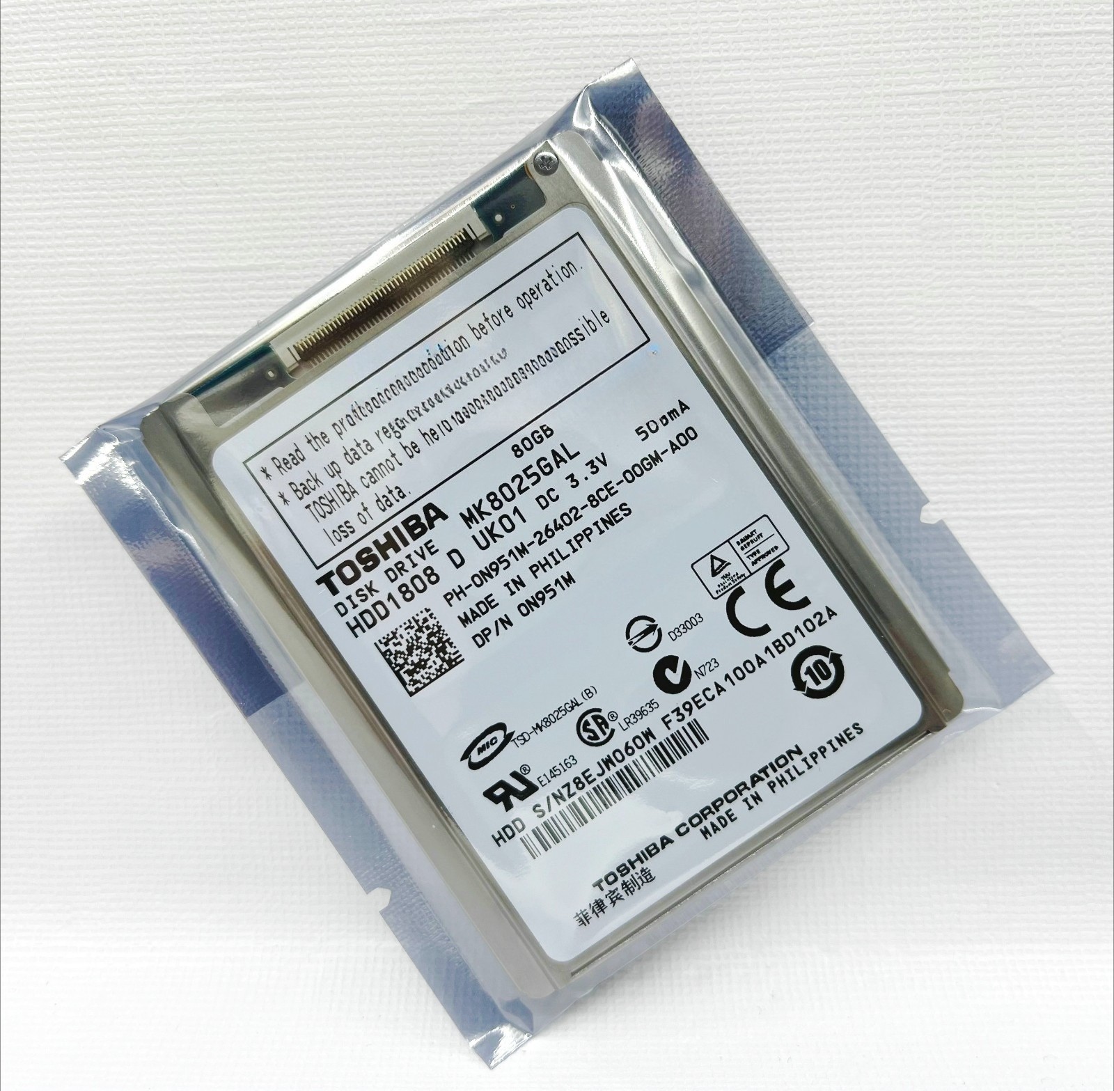 Toshiba 80GB MK8025GAL 1.8" CE 5MM hard drive for notebook/ IPOD/ Video camera.