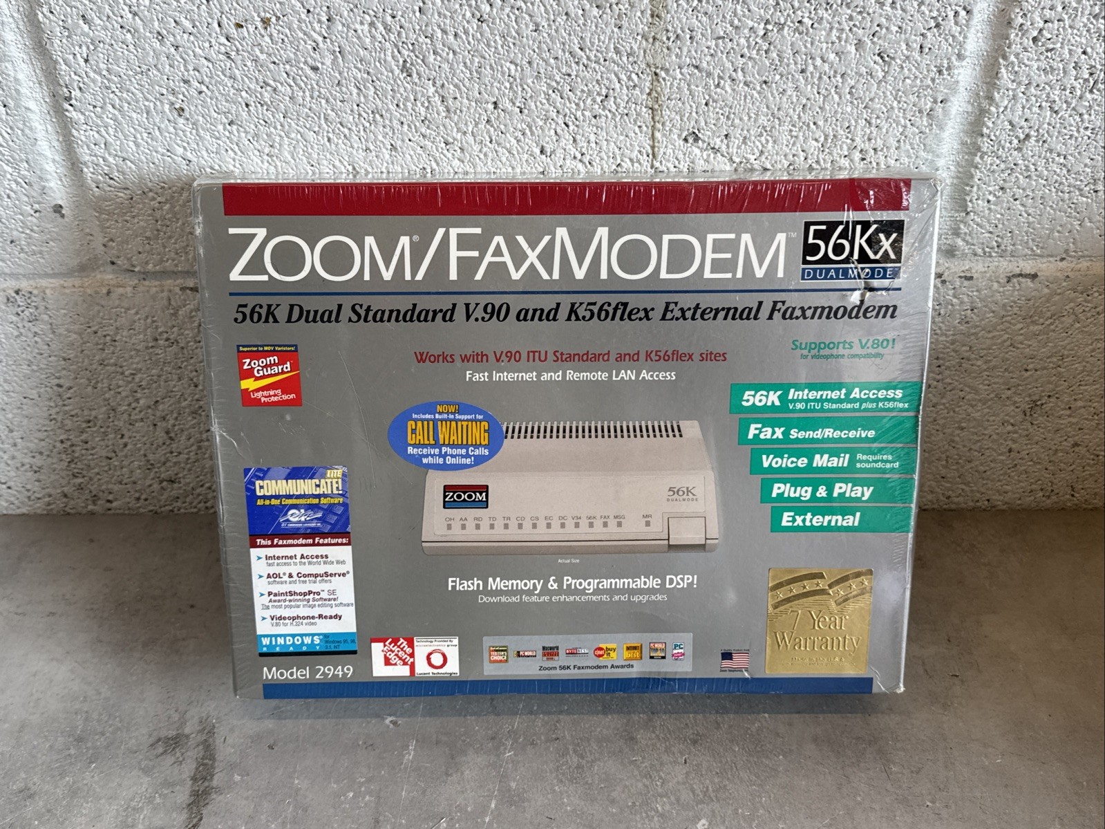 New Sealed - Zoom 56Kx Dual Mode  Standard External Fax Modem | Model 2949