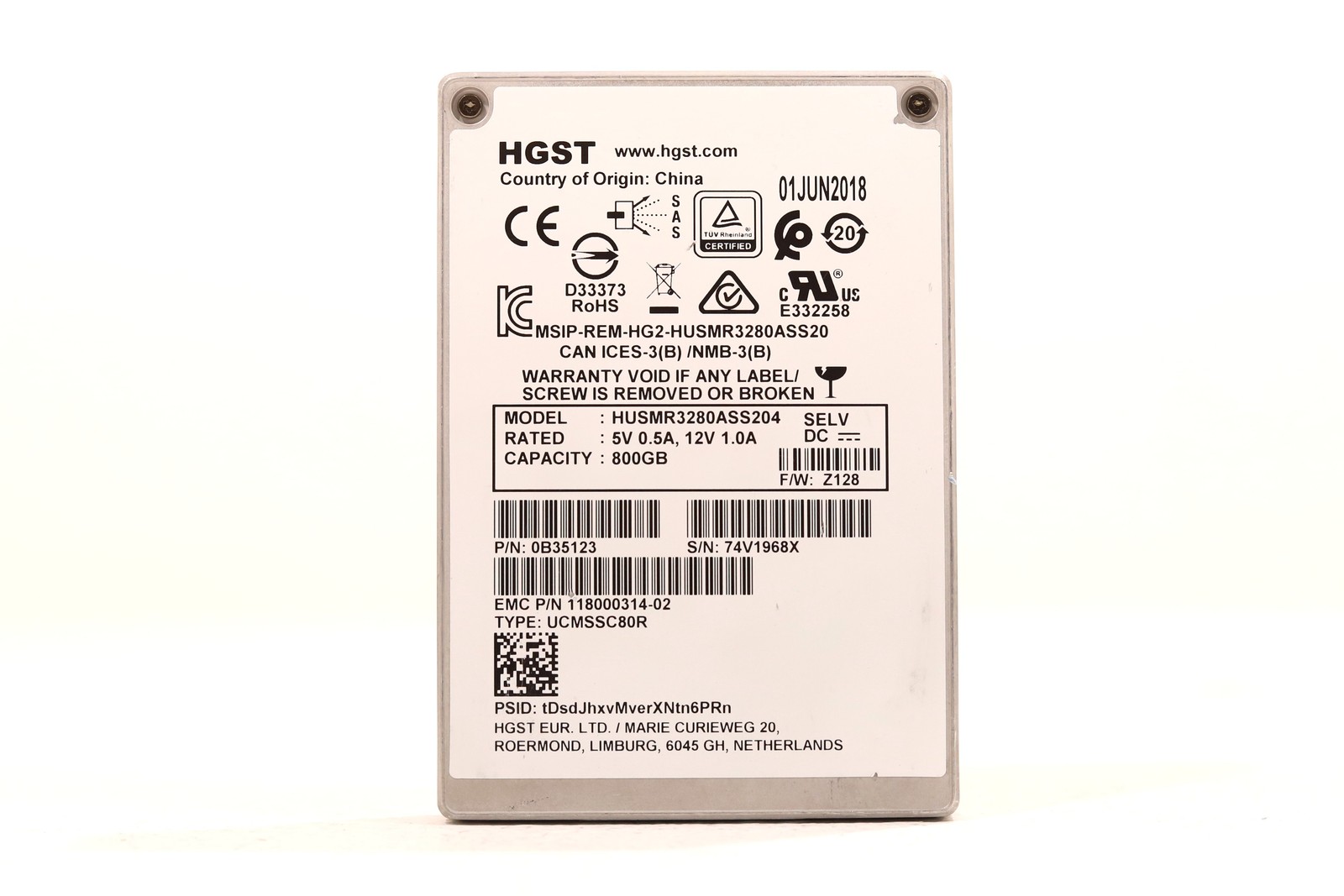 EMC HUSMR3280ASS204 800GB 2.5" 12Gb/s SAS Solid State Drive P/N: 118000314-02