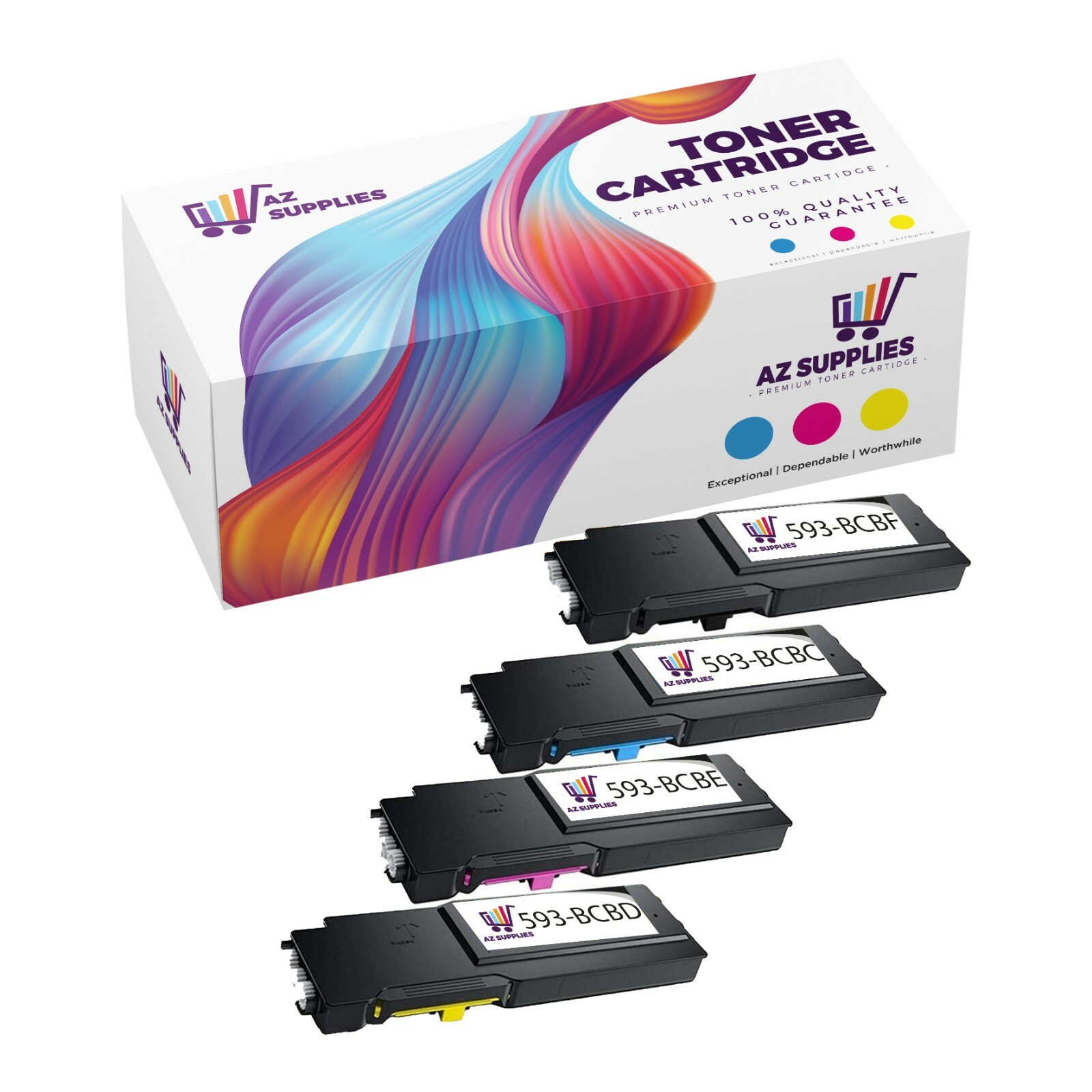 Dell Compatible Toner for 593-BCBF 593-BCBC 593-BCBE 593-BCBD 4 PK Blk-Cn-Mn-Yl