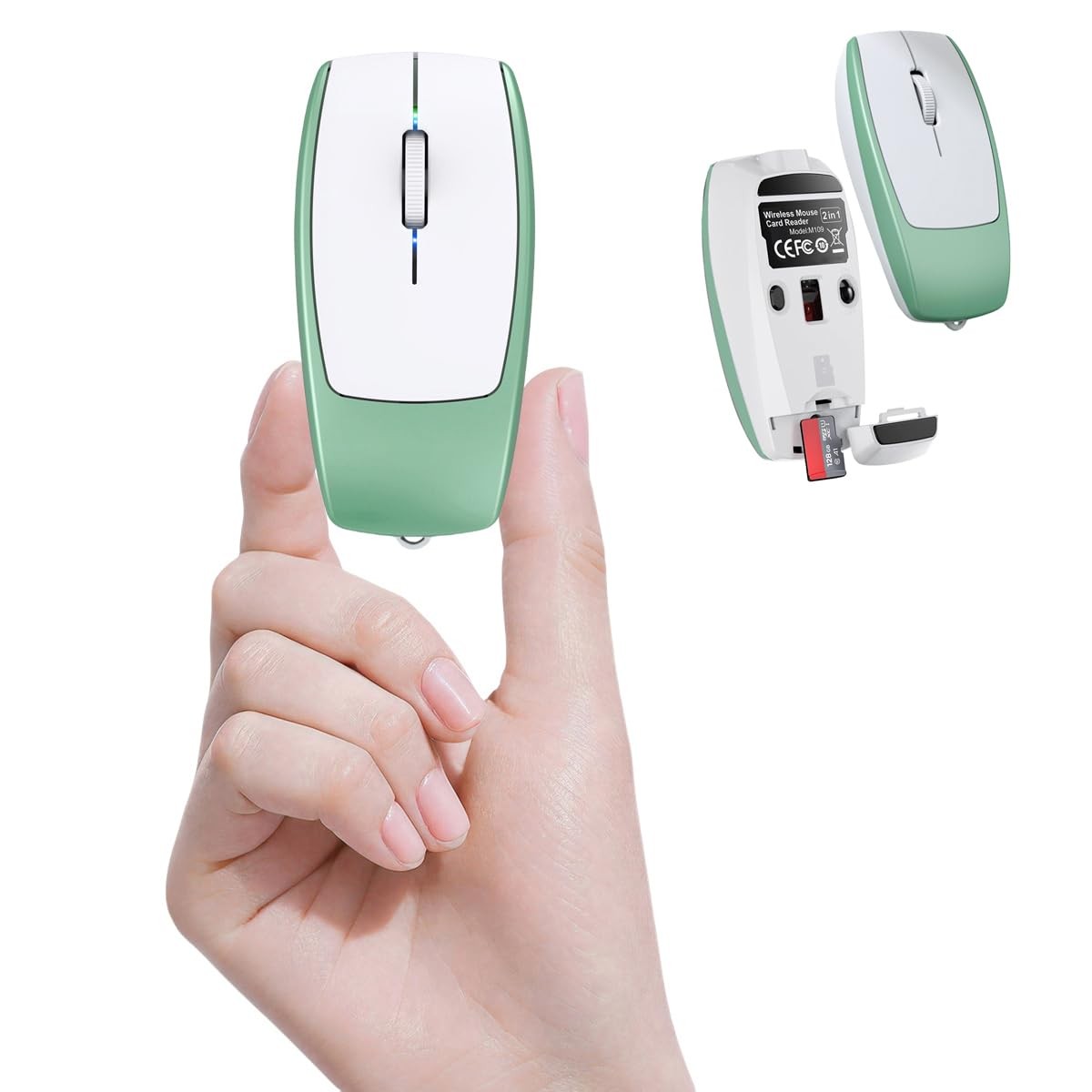 Wireless Mouse Mini Small Finger Bluetooth TF Card Reader Silent Portable PC
