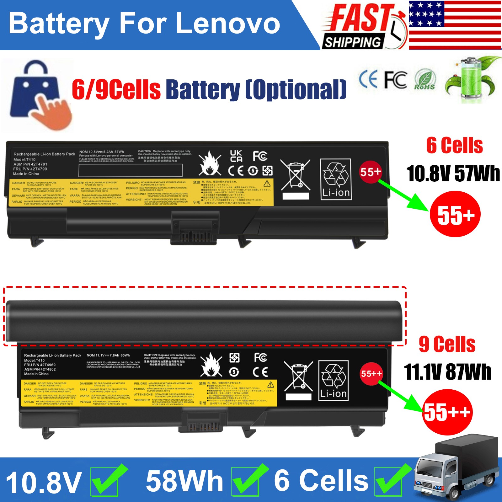 ✅6/9 Cells Battery for Lenovo Thinkpad T410 T420 T510 T520 SL410 SL510 E40 E50