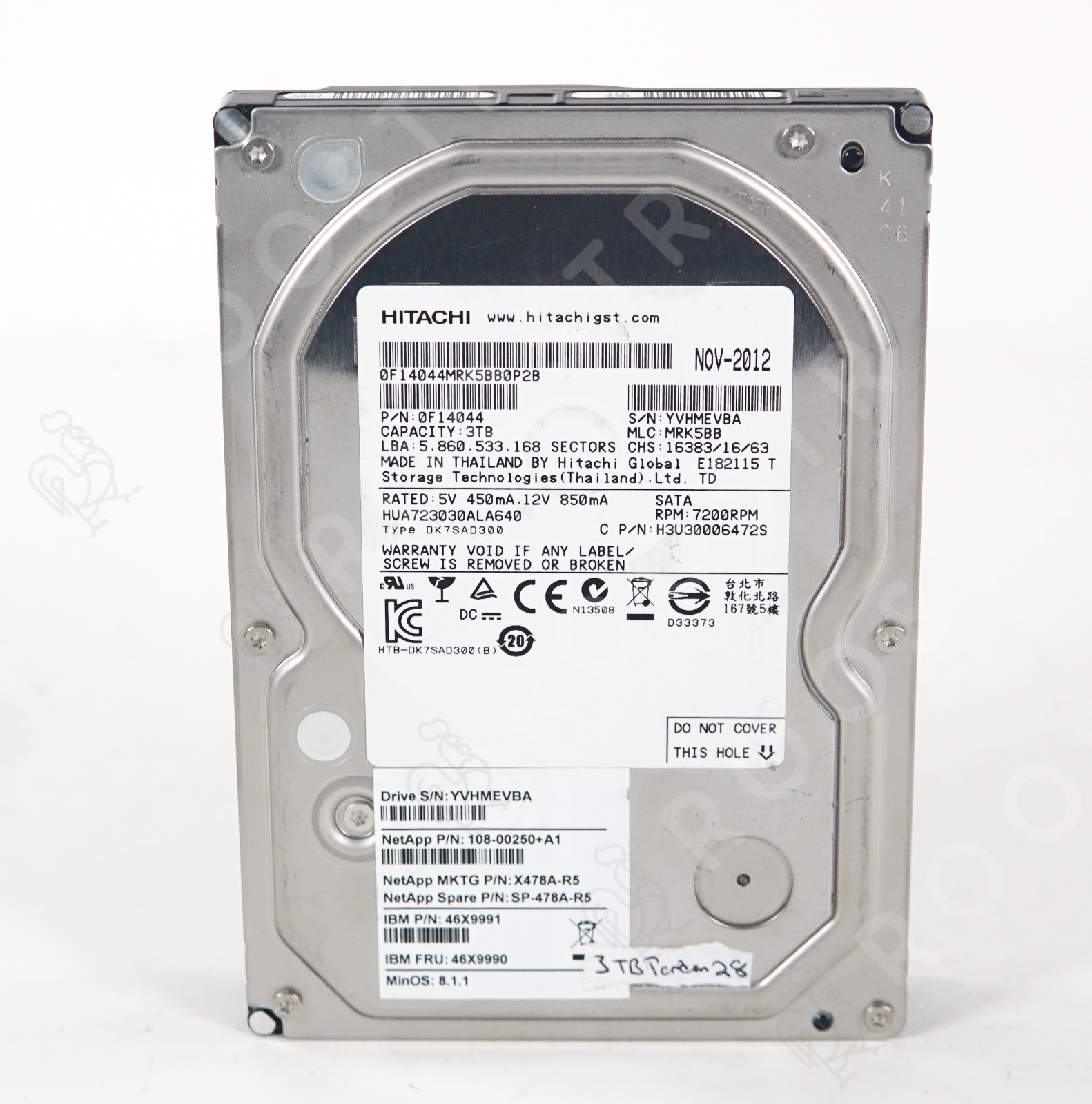 Hitachi 3TB SATA Hard Drive H3U30006472S 0F14044 7200 RPM Good