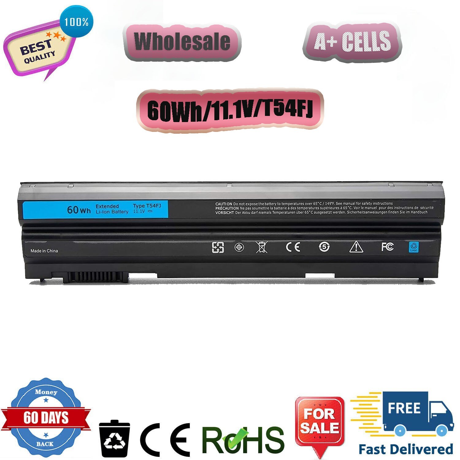 NEW 5PCS 60Wh E6420 NHXVW T54FJ BATTERY FOR DELL Latitude E6520 E5520 E5420 US