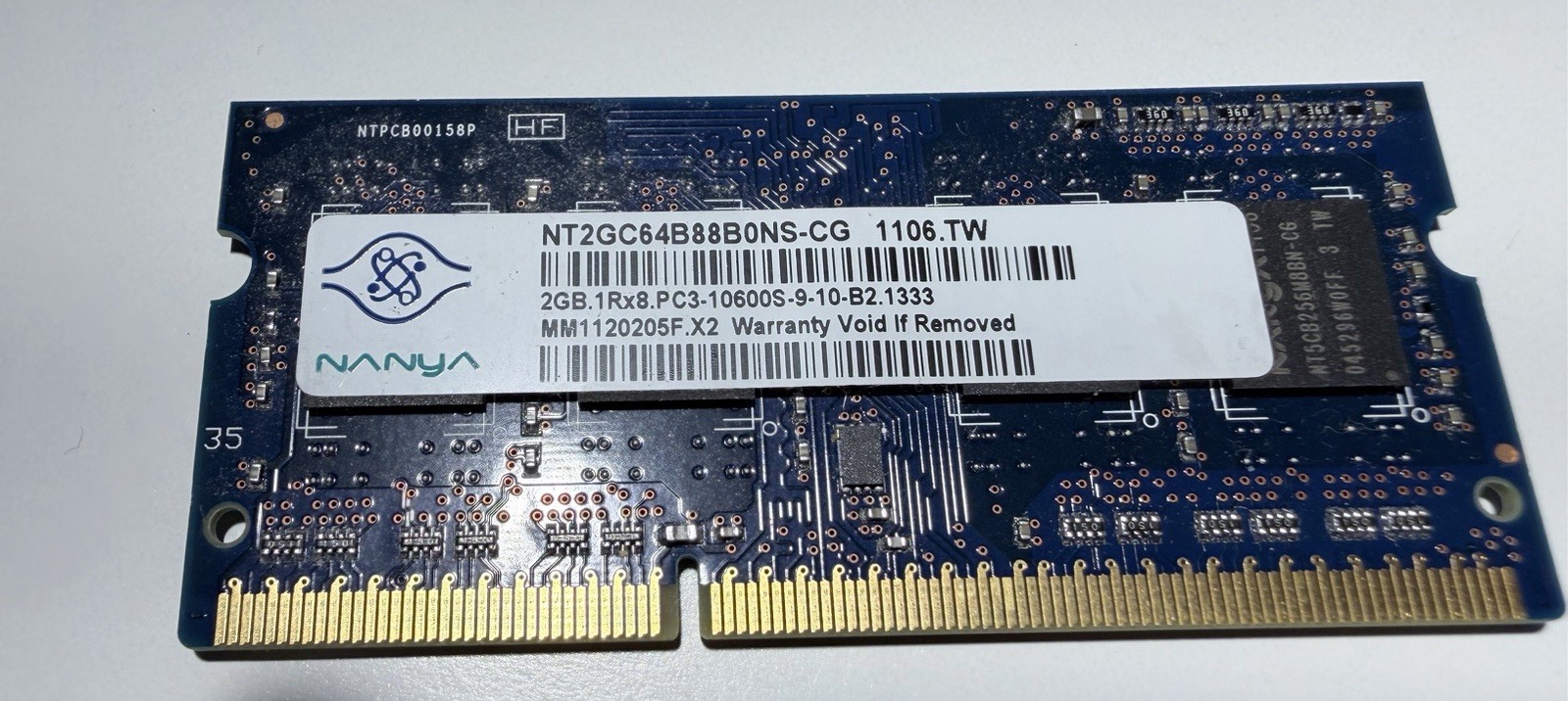 NT2GC64B8HC0NS-CG GENUINE NANYA LAPTOP MEMORY 2GB DDR3 PC3-10600S-9-10-B2.1333