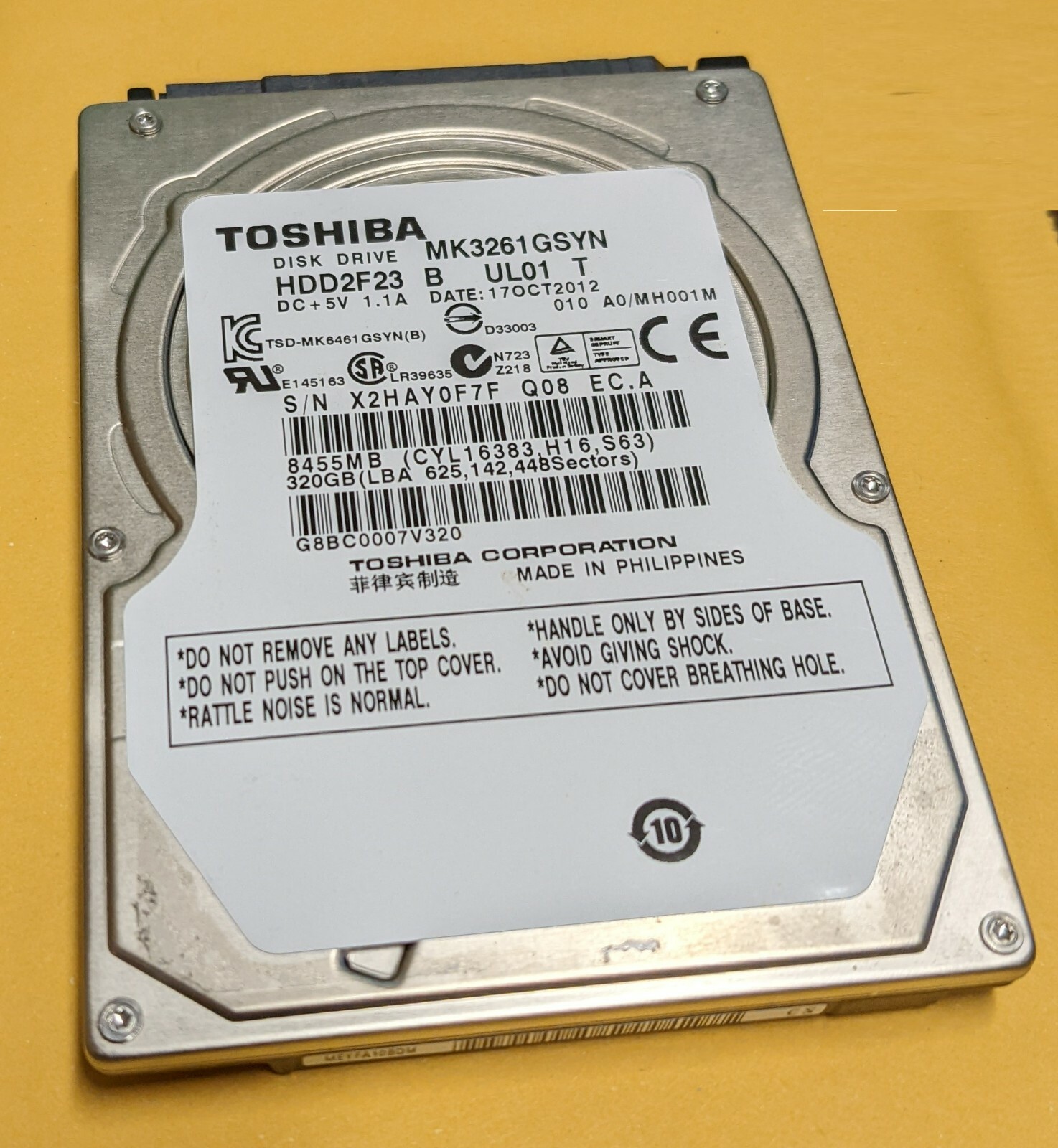 Toshiba MK3261GSYN HDD2F23 320GB 2.5" SATA Laptop Hard Drive 010 A0/MH001M