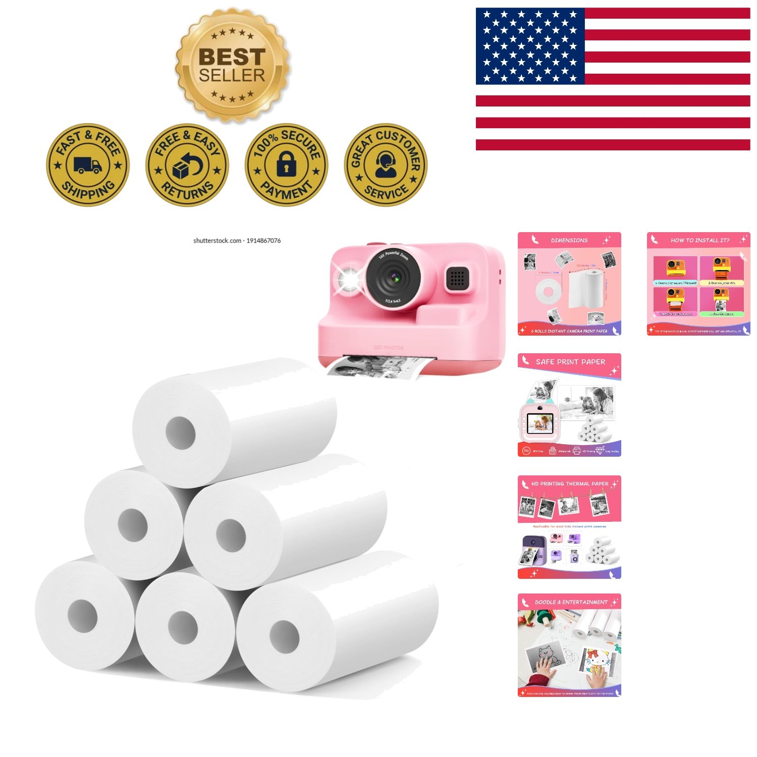 Instant Camera Refill Paper - 6 Rolls for Artistic Kids - BPS/BPA-Free