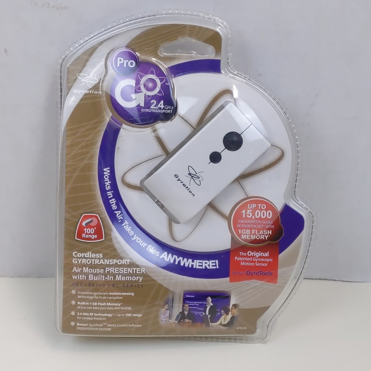 Gyration Go Pro Cordless GyroTransport Air Mouse Presenter 1GB USB Flash Memory