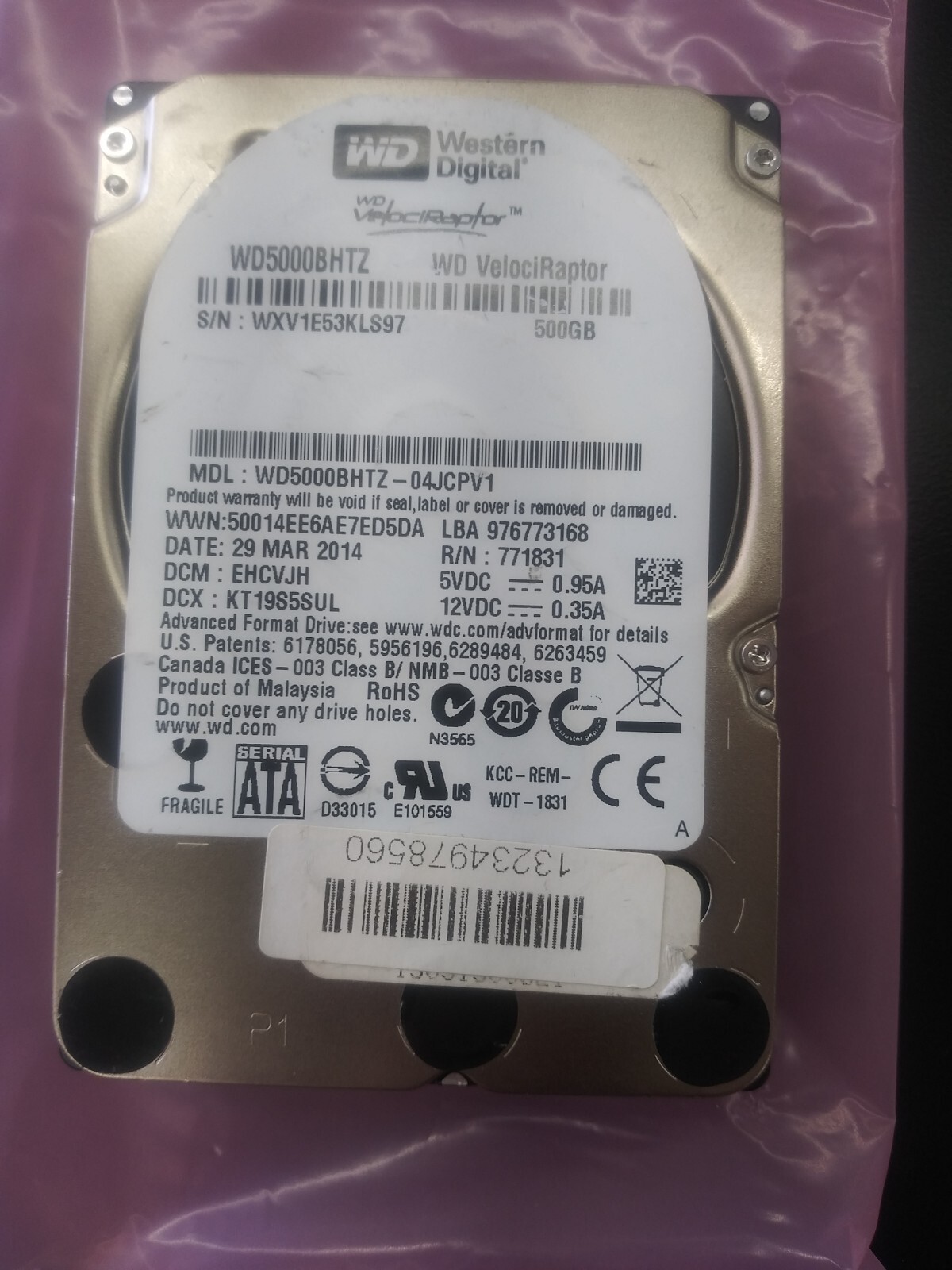 WD VelociRaptor WD5000BHTZ 500GB 10K RPM 6Gbps SATA 2.5" Hard Drive 15mm Thick