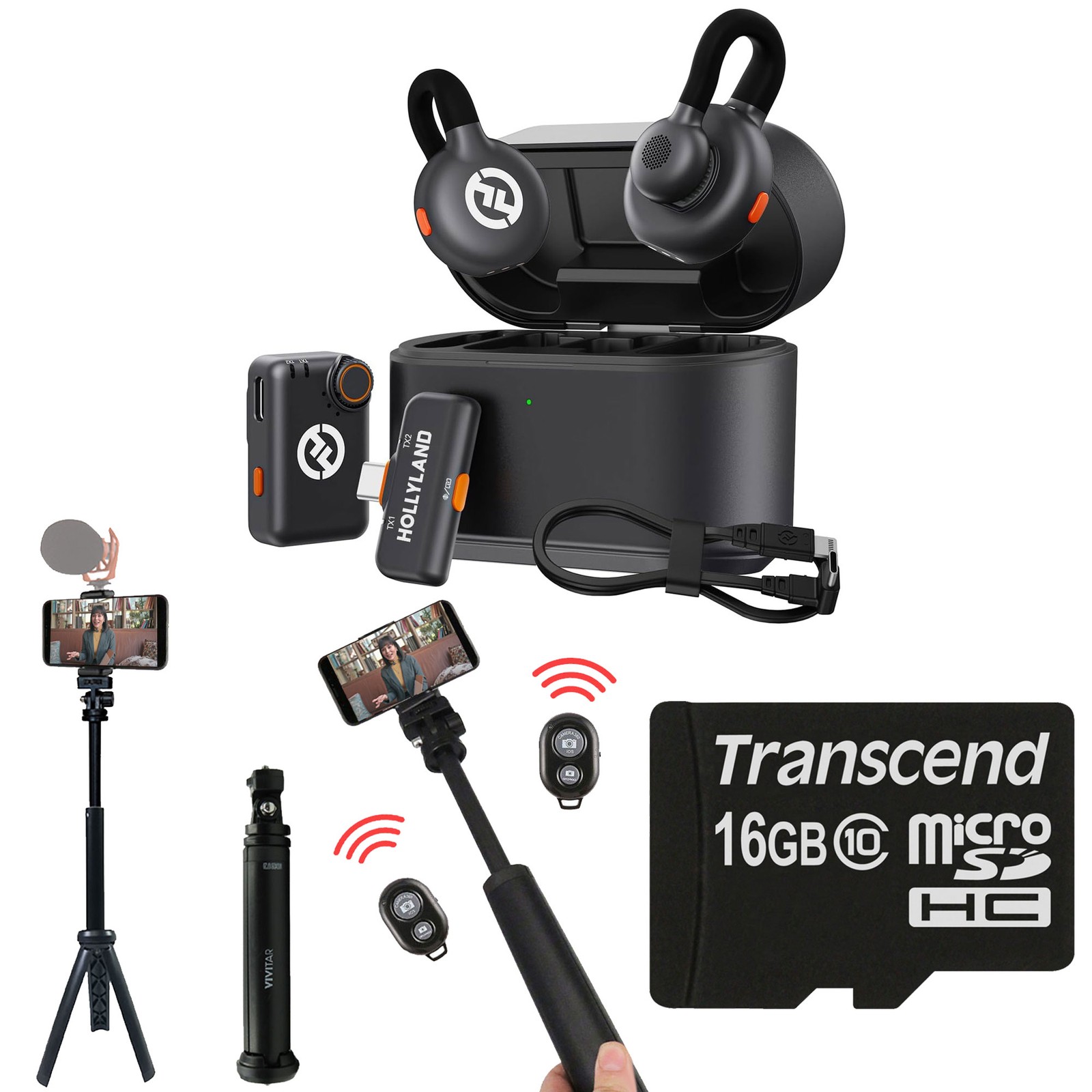 Hollyland LARK M2S Combo Mic System with USB-C to Lightning Content Creation Kit