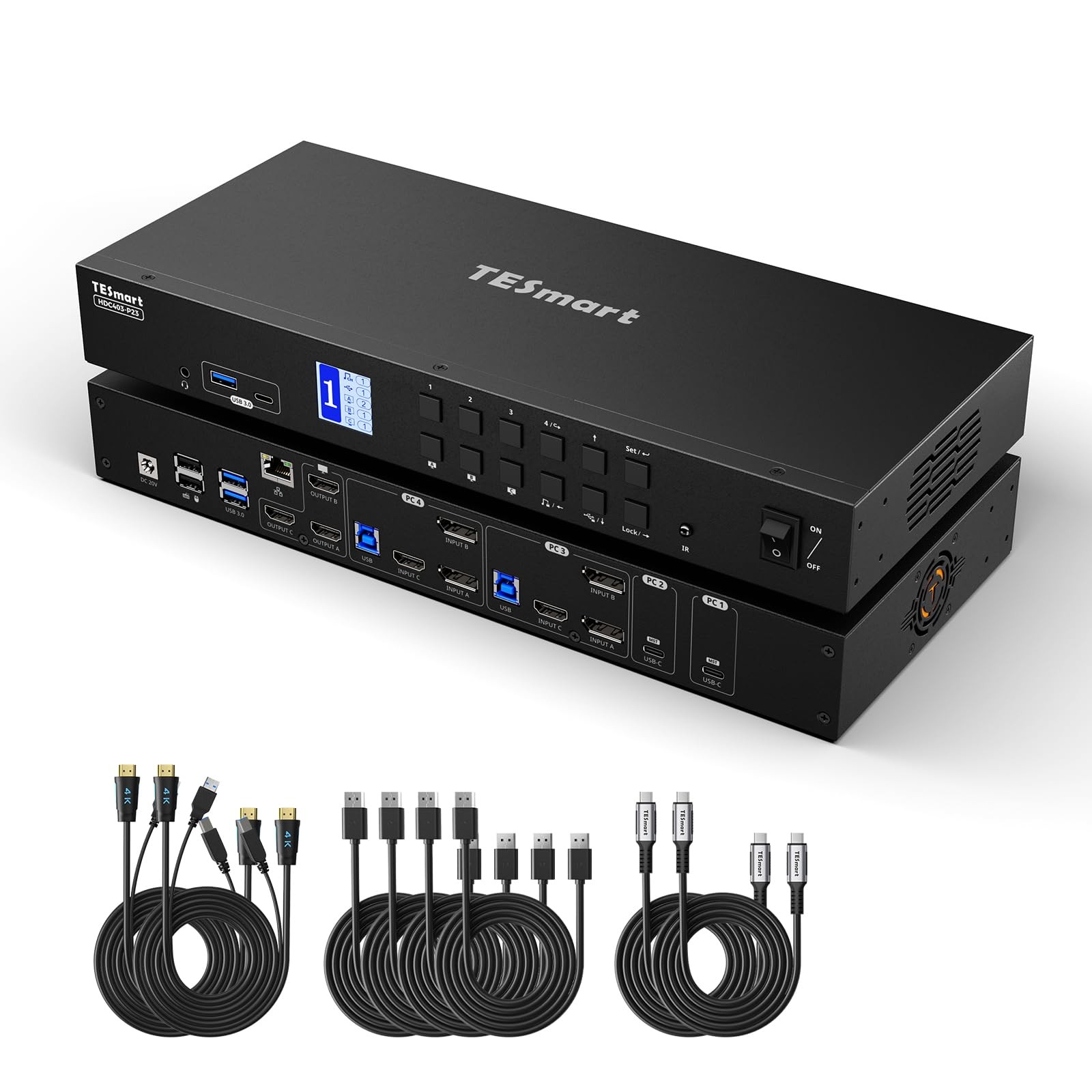 TESmart USB 3.0 HDMI+DP+USB C KVM Switch 3 Monitors 4 Computers 4K@60Hz