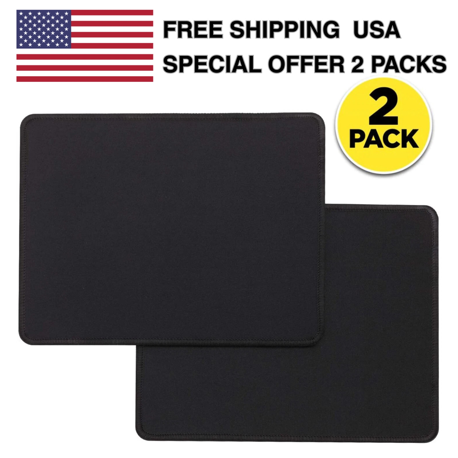 2-Pack Non-Slip Mouse Pad Stitched Edge PC Laptop For Computer PC Gaming Rubber