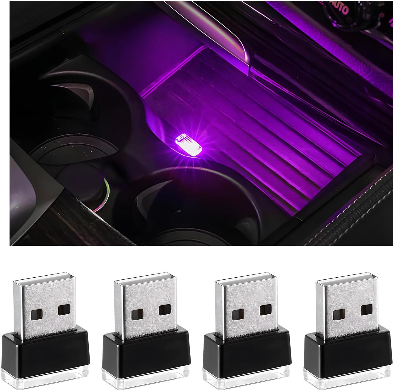 4PCS USB LED Car Interior Lights, Ambient Lighting Kit, Trunk Decoration.