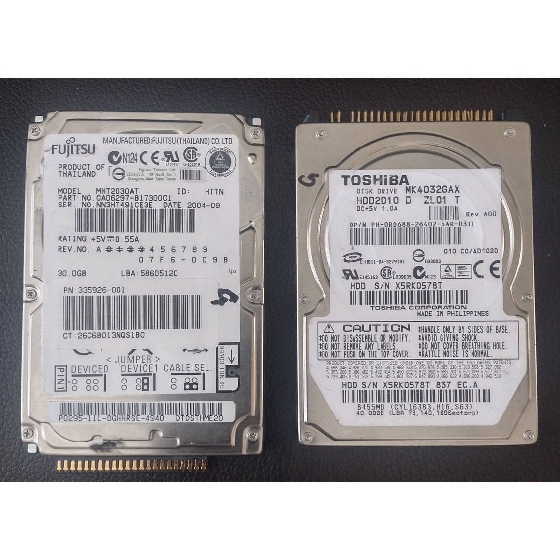 Lot of (2) 2.5" Laptop Hard Drives - Fujitsu 30GB & Toshiba 40GB