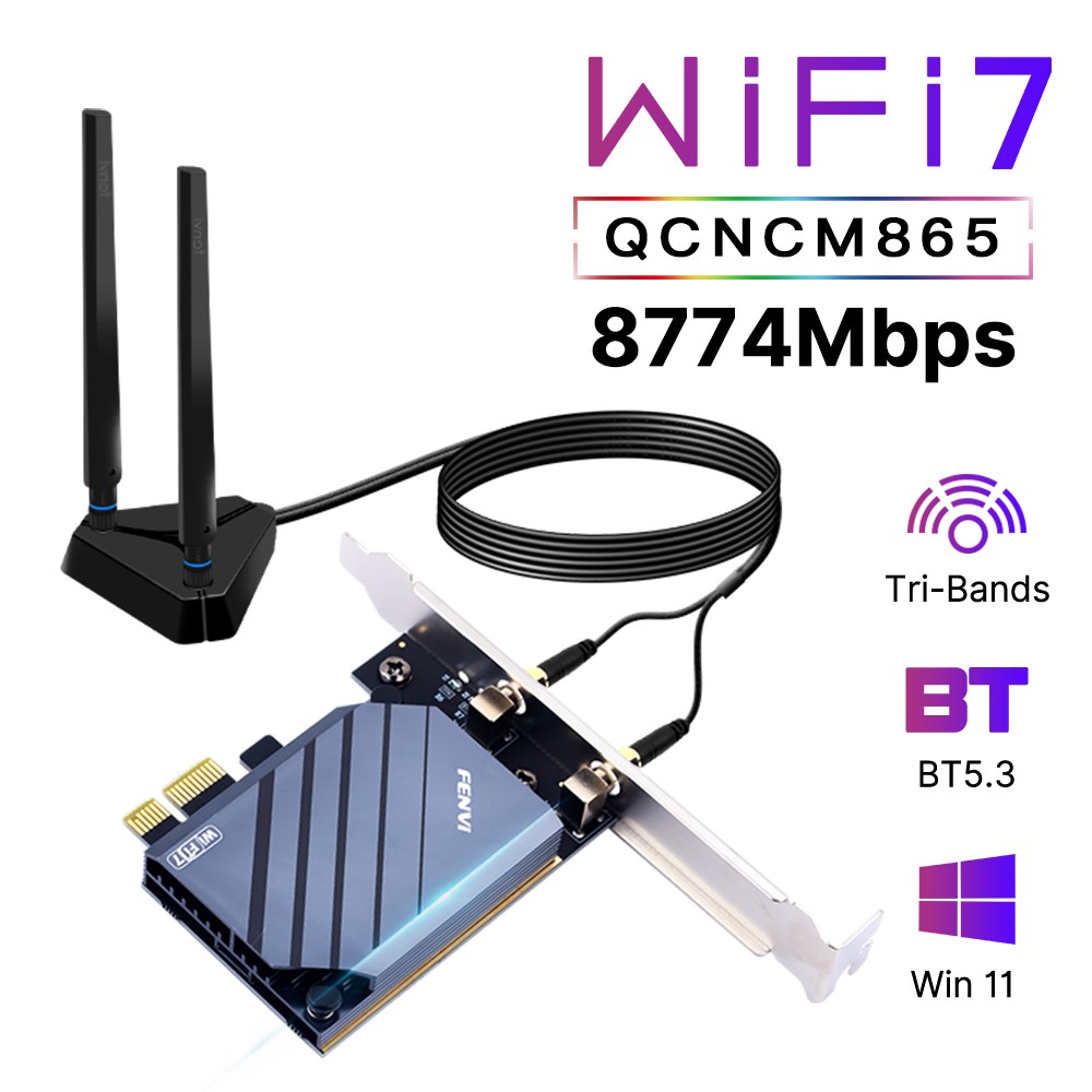 WiFi 7 QCNCM865 PCIe Wireless Adapter BT5.3 Tri-Band NIC Card for Gaming Desktop