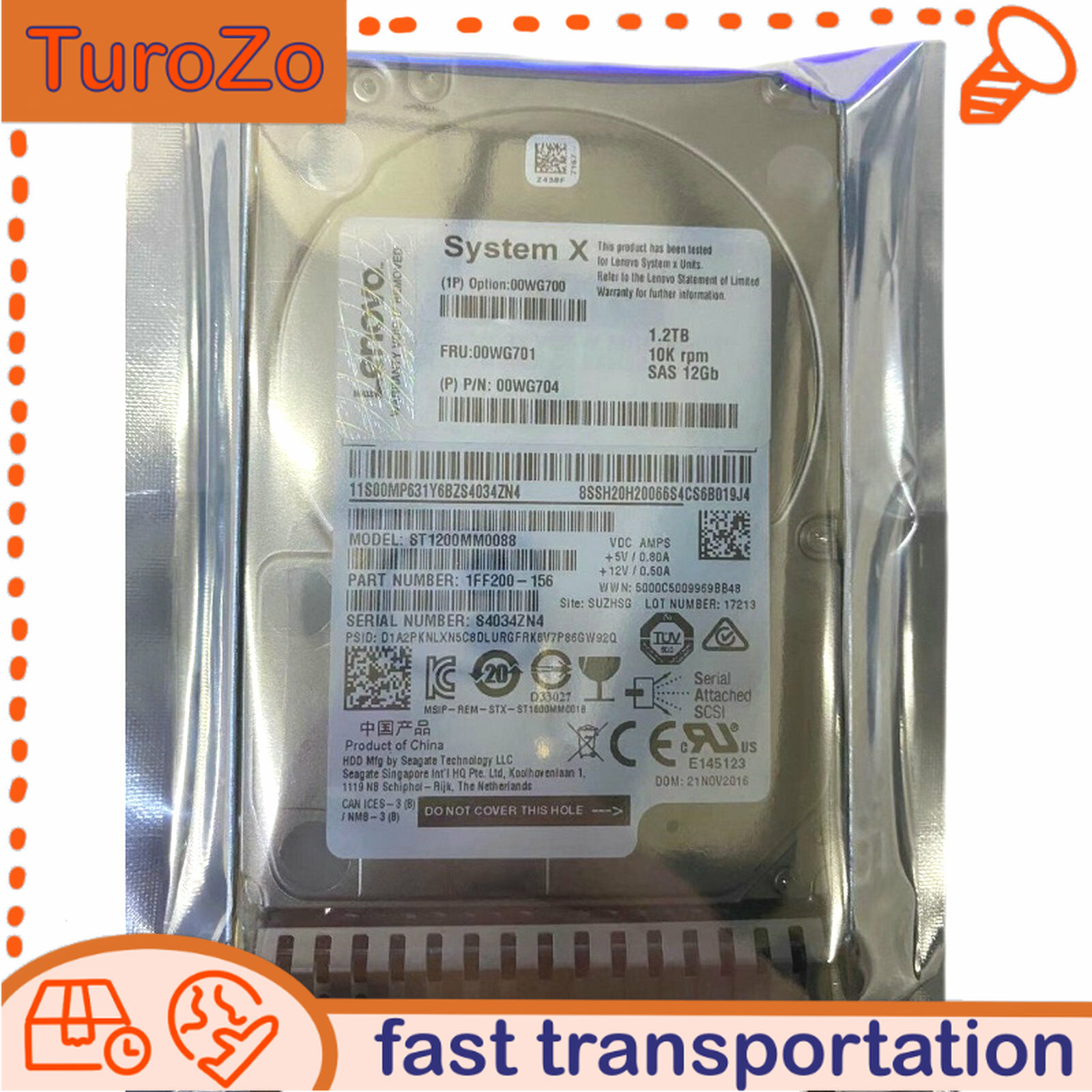 0WG7000 Lenovo X3550 X3650 M5 X3850X6 hard drive 1.2TB 10K SAS 12gb 00WG701